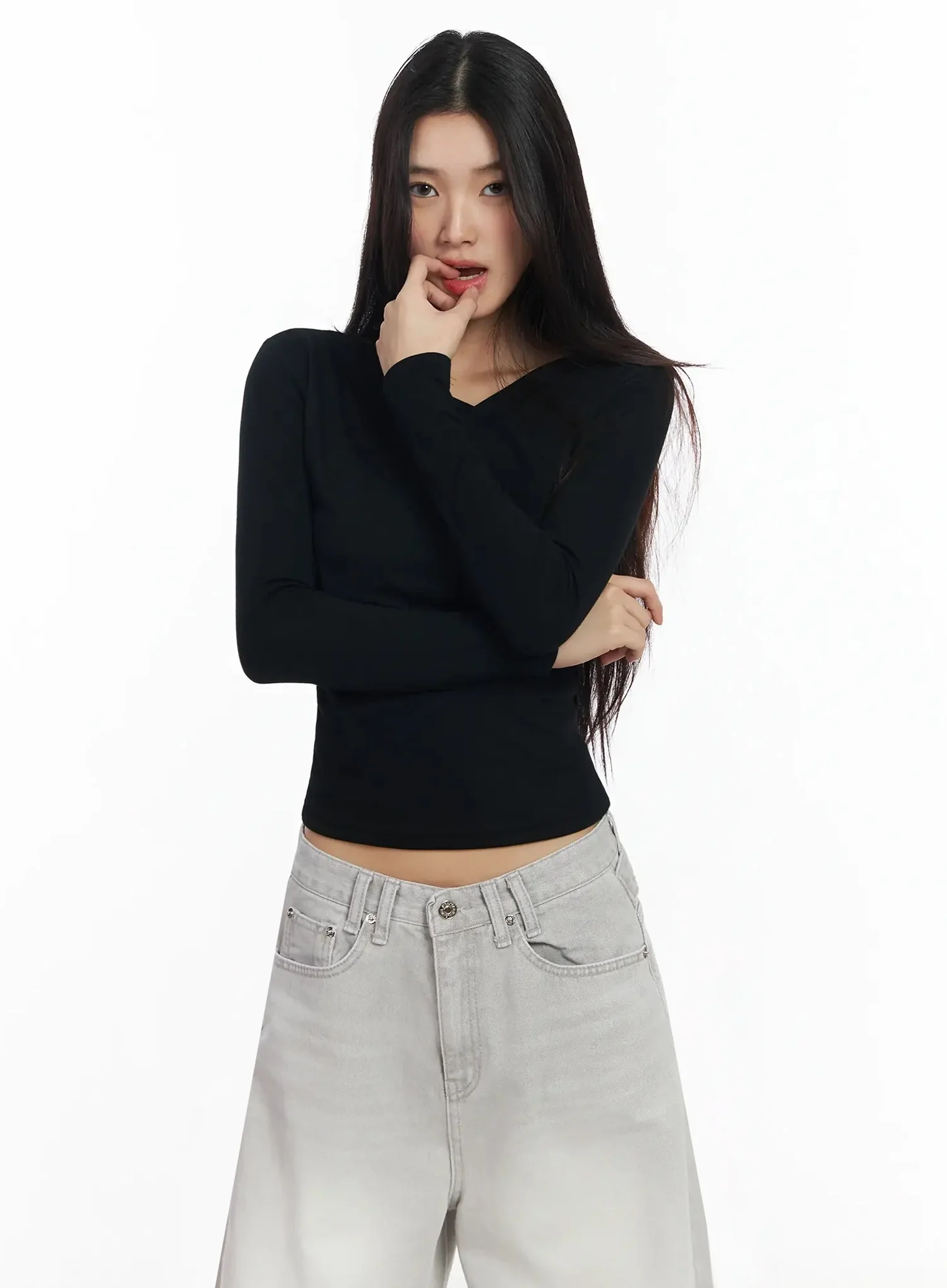 Draped V-Neck Long Sleeve Top IA508 - Image 7