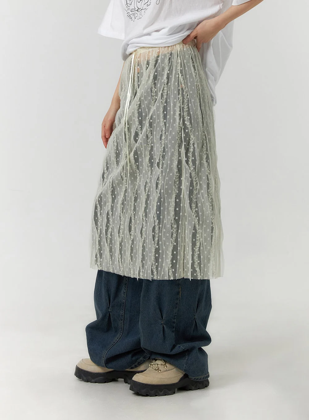 Drawstring Mesh Maxi Skirt CF406 - Image 4