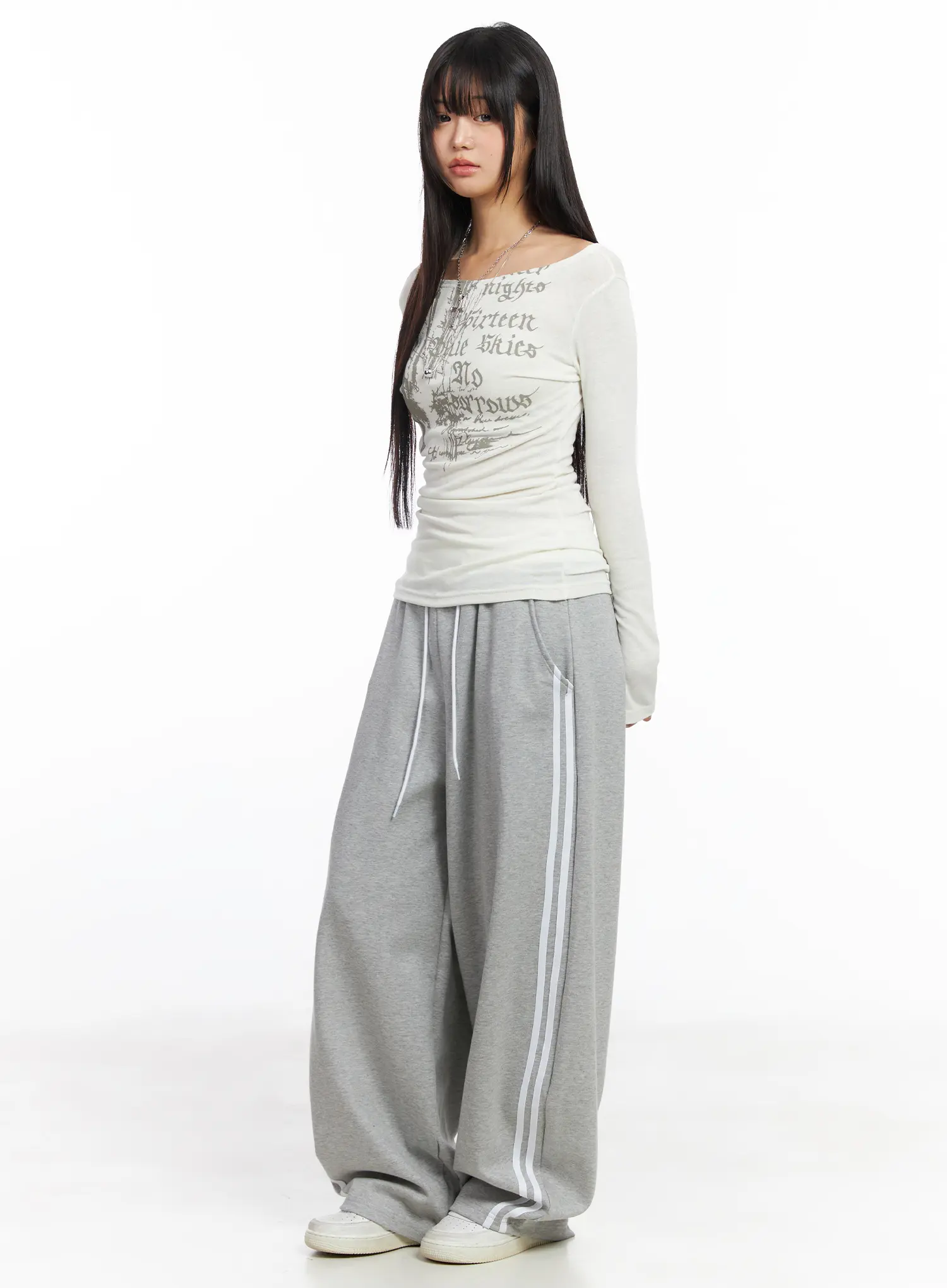 Edgy Boat Neck Graphic Long Sleeve Tee CF506 - Image 8