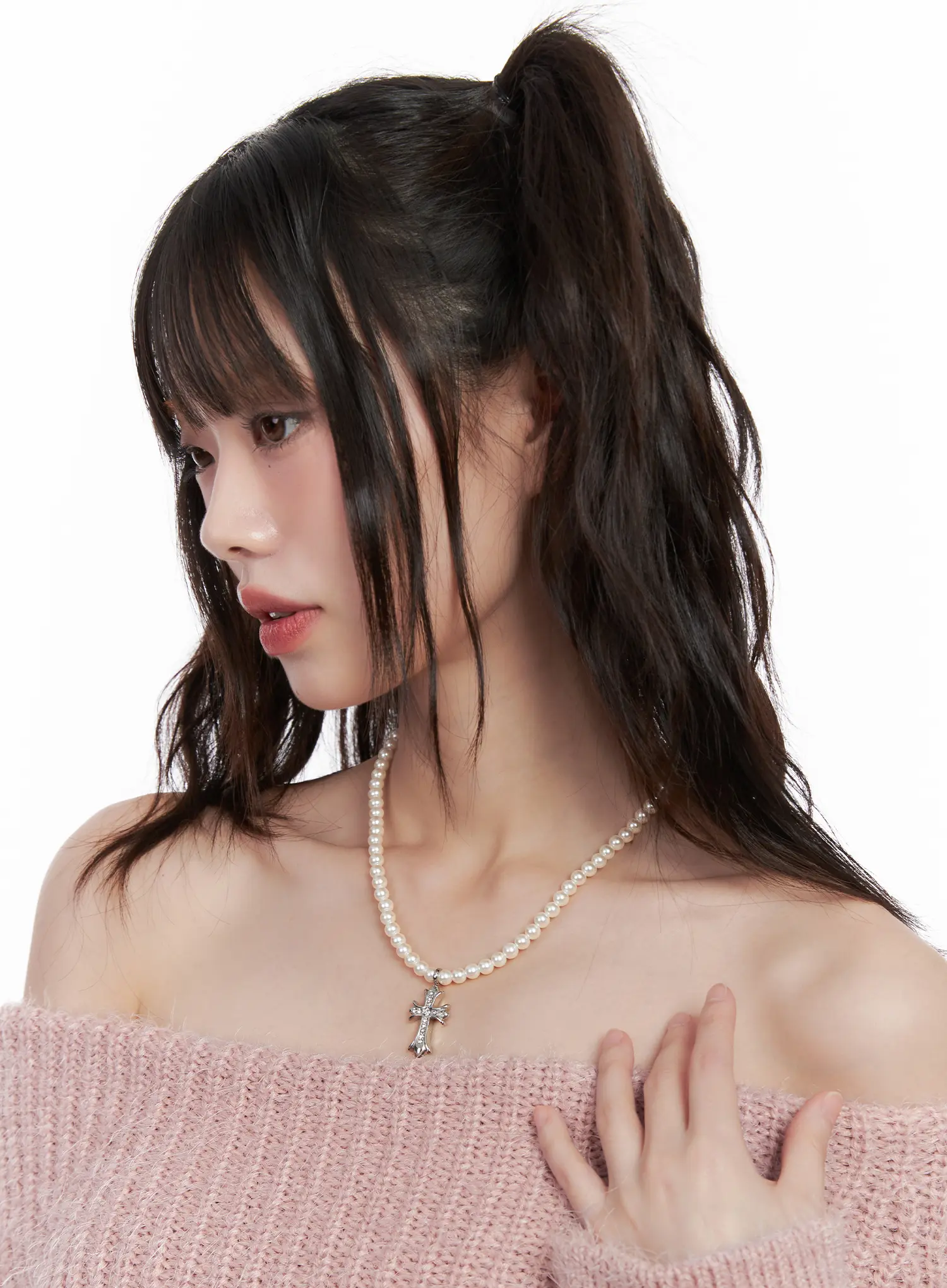 Elegant Beaded Pendant Necklace (White) CN511 - Image 3