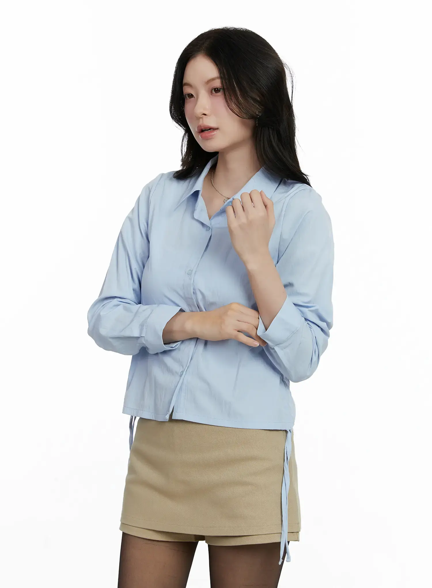 Elegant Cropped String Long Sleeve Shirt F502 - Image 2
