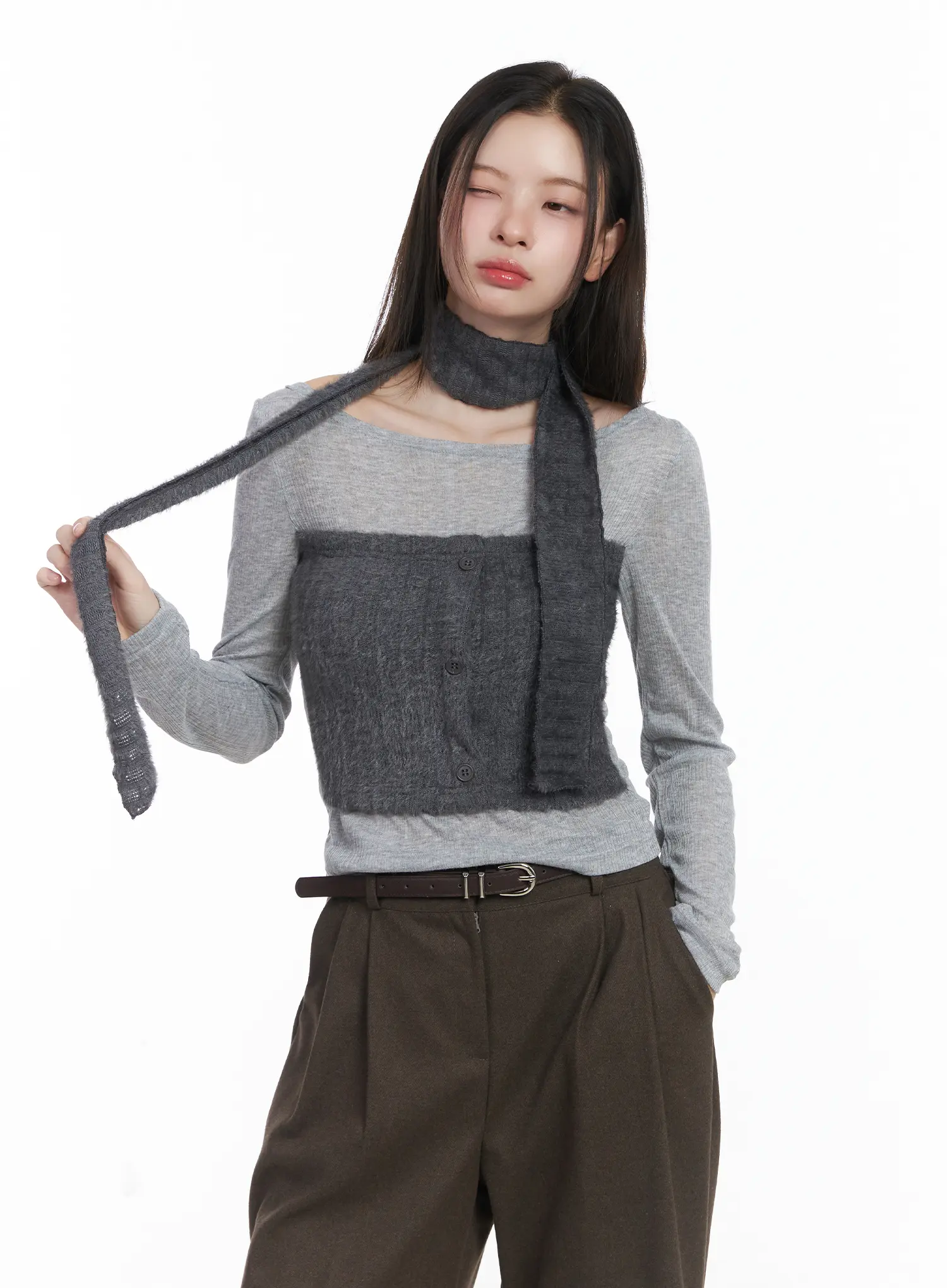 Elegant Layered Top and Scarf Set CJ506 - Image 9