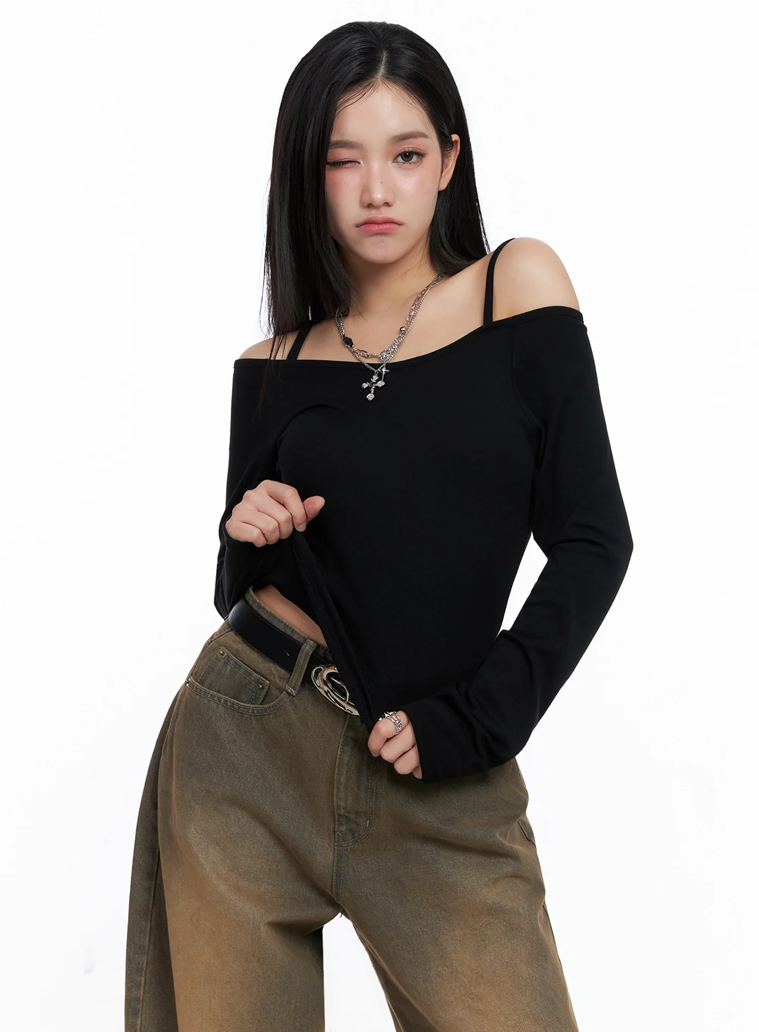 Elegant Long Sleeve Off-Shoulder Top IS525 - Image 11