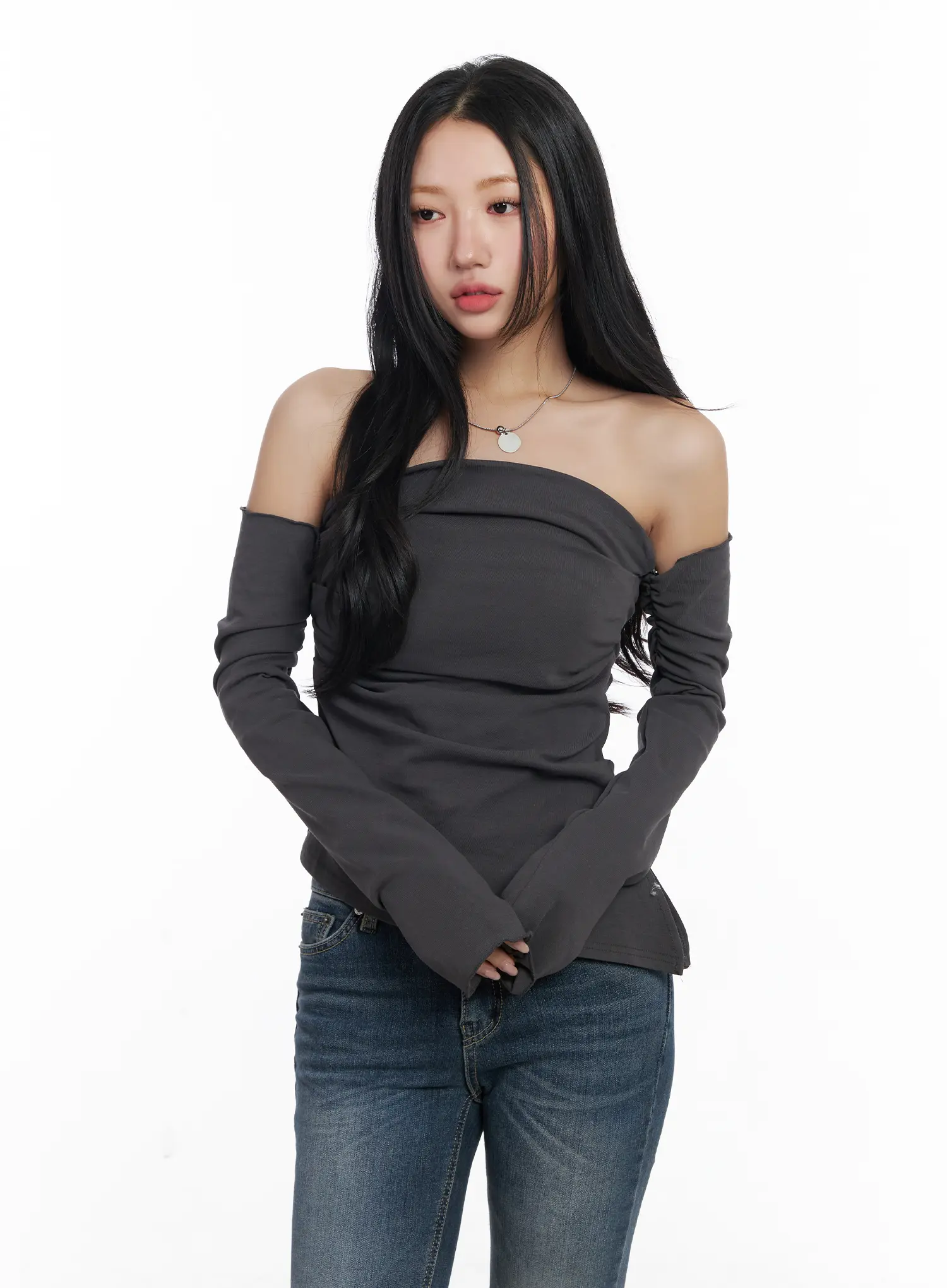 Elegant Off-Shoulder Shirred Top CJ515 - Image 2