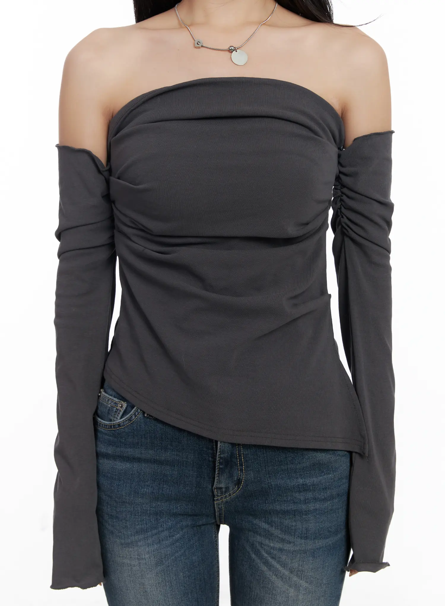 Elegant Off-Shoulder Shirred Top CJ515 - Image 4