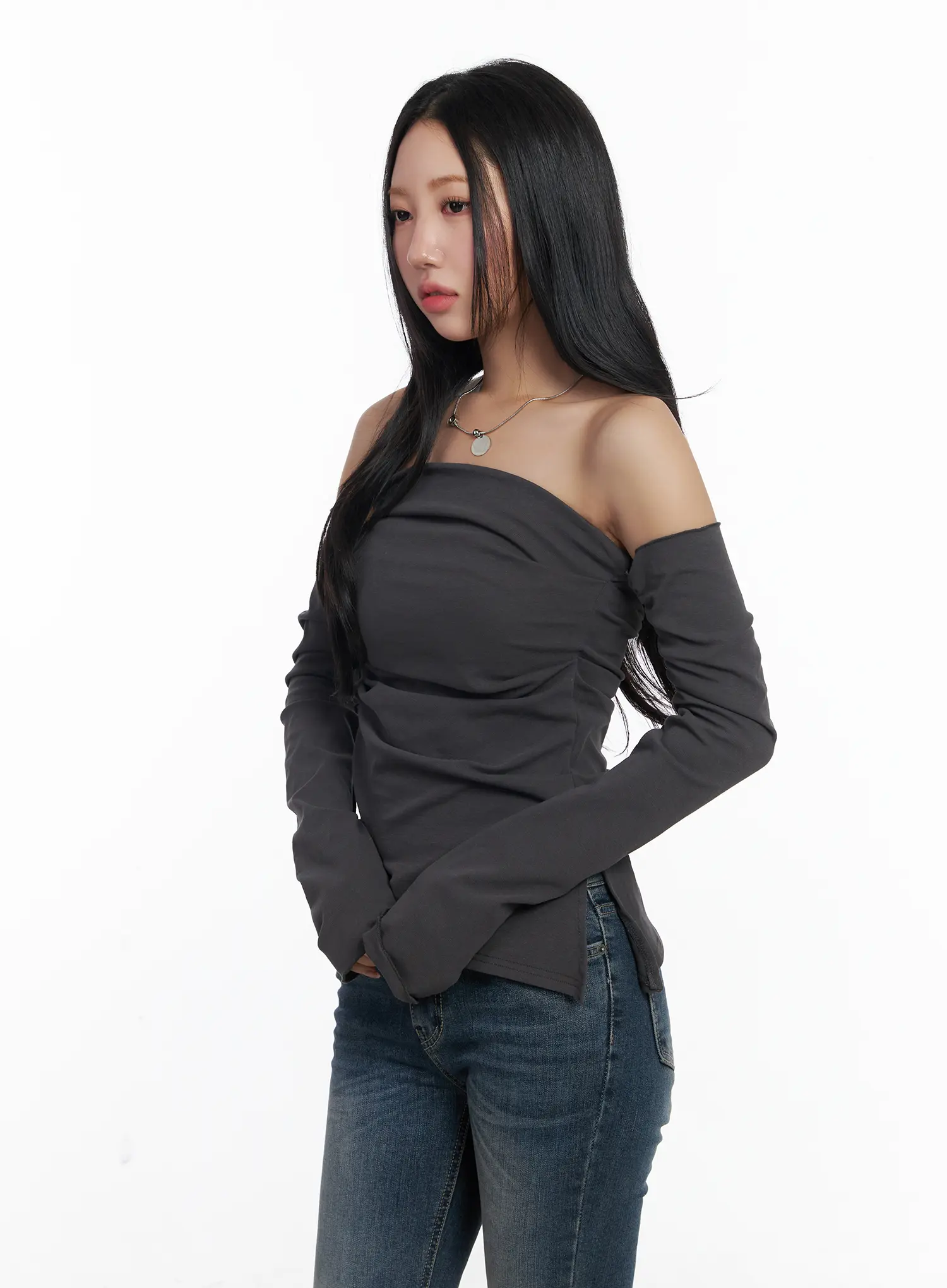 Elegant Off-Shoulder Shirred Top CJ515 - Image 6
