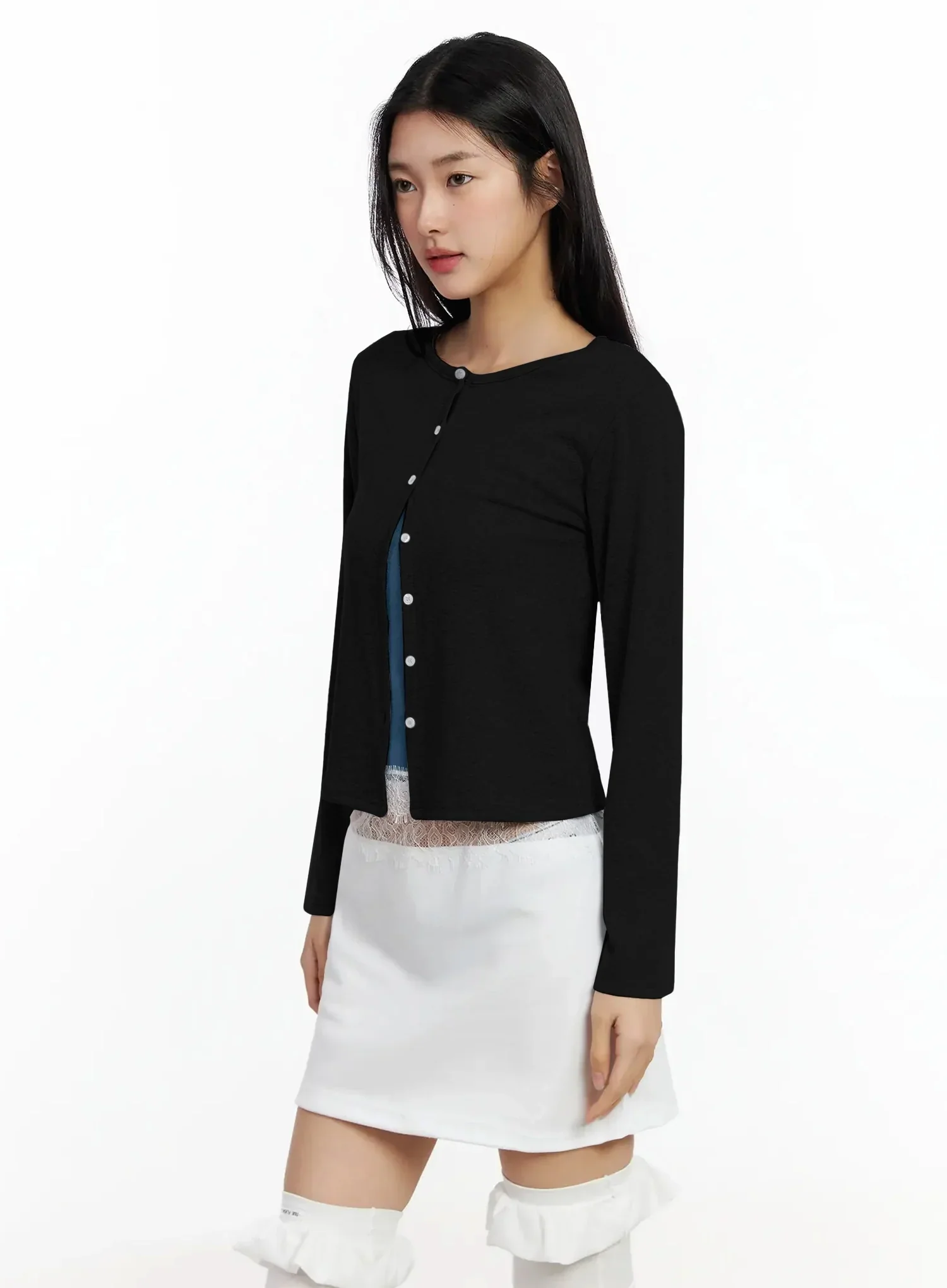 Elegant Round Neck Lace Trim Cardigan IM530 - Image 14