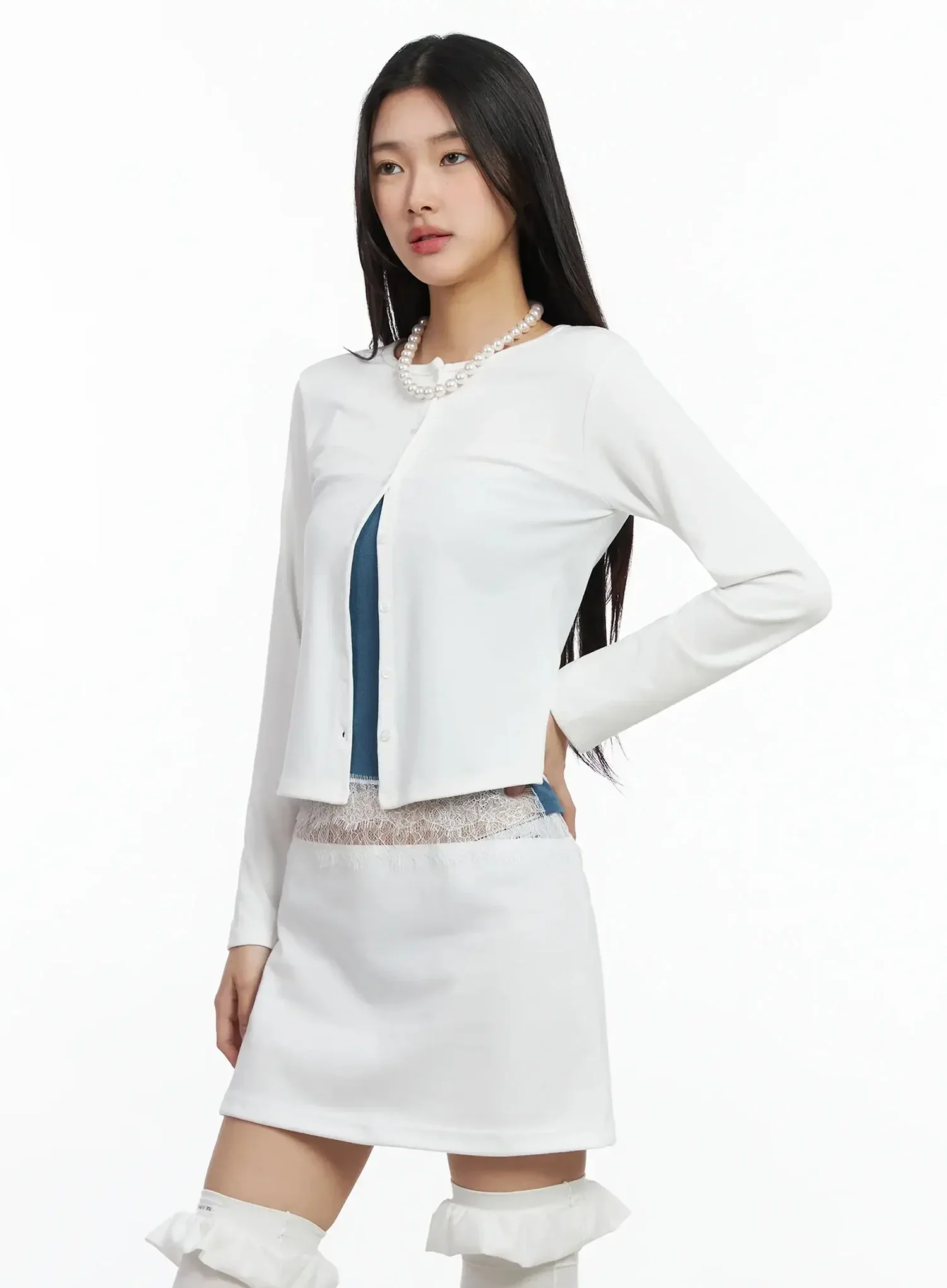 Elegant Round Neck Lace Trim Cardigan IM530 - Image 8