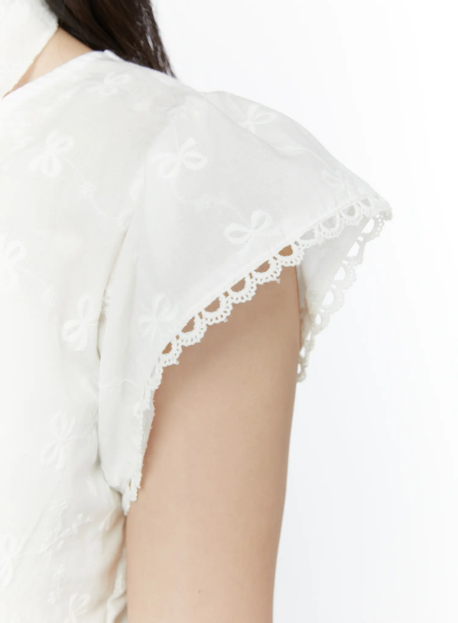 Embroidered Ribbon Blouse And Skinny Scarf Set IY511 - Image 5