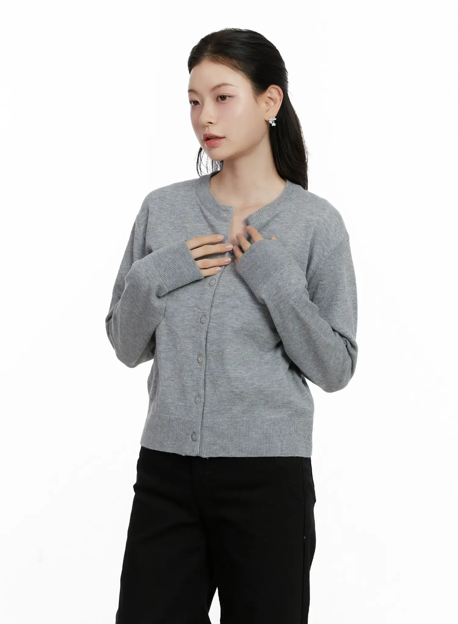 Essential Button-Up Knit Cardigan F502 - Image 2