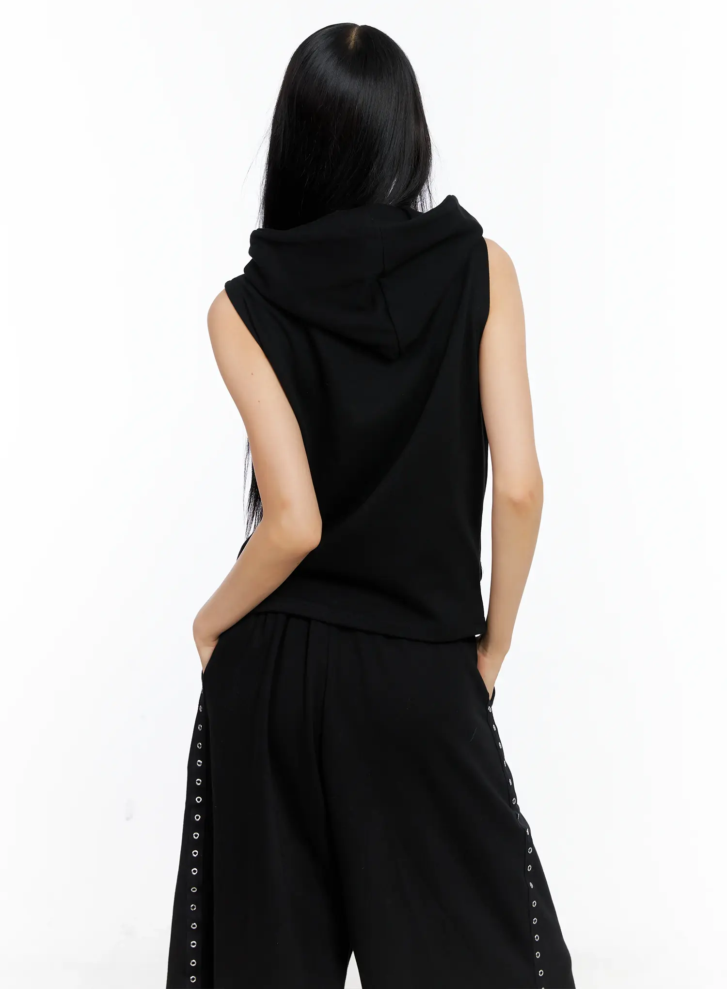 Eyelet Hooded Vest Zip-Up CL529 - Image 10