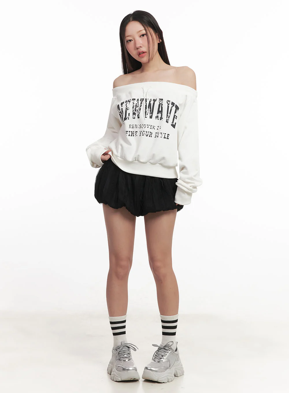 Faded Graphic Off-Shoulder String Sweatshirt IM528 - Image 8