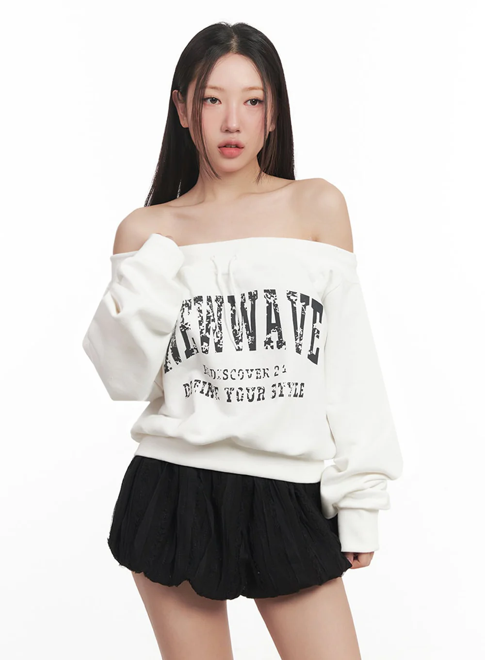 Faded Graphic Off-Shoulder String Sweatshirt IM528 - Image 9