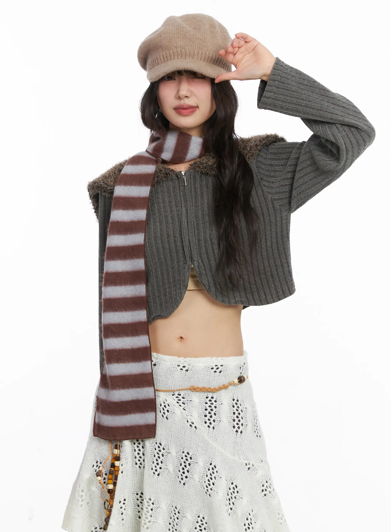 Faux Fur Cropped Cardigan CD531