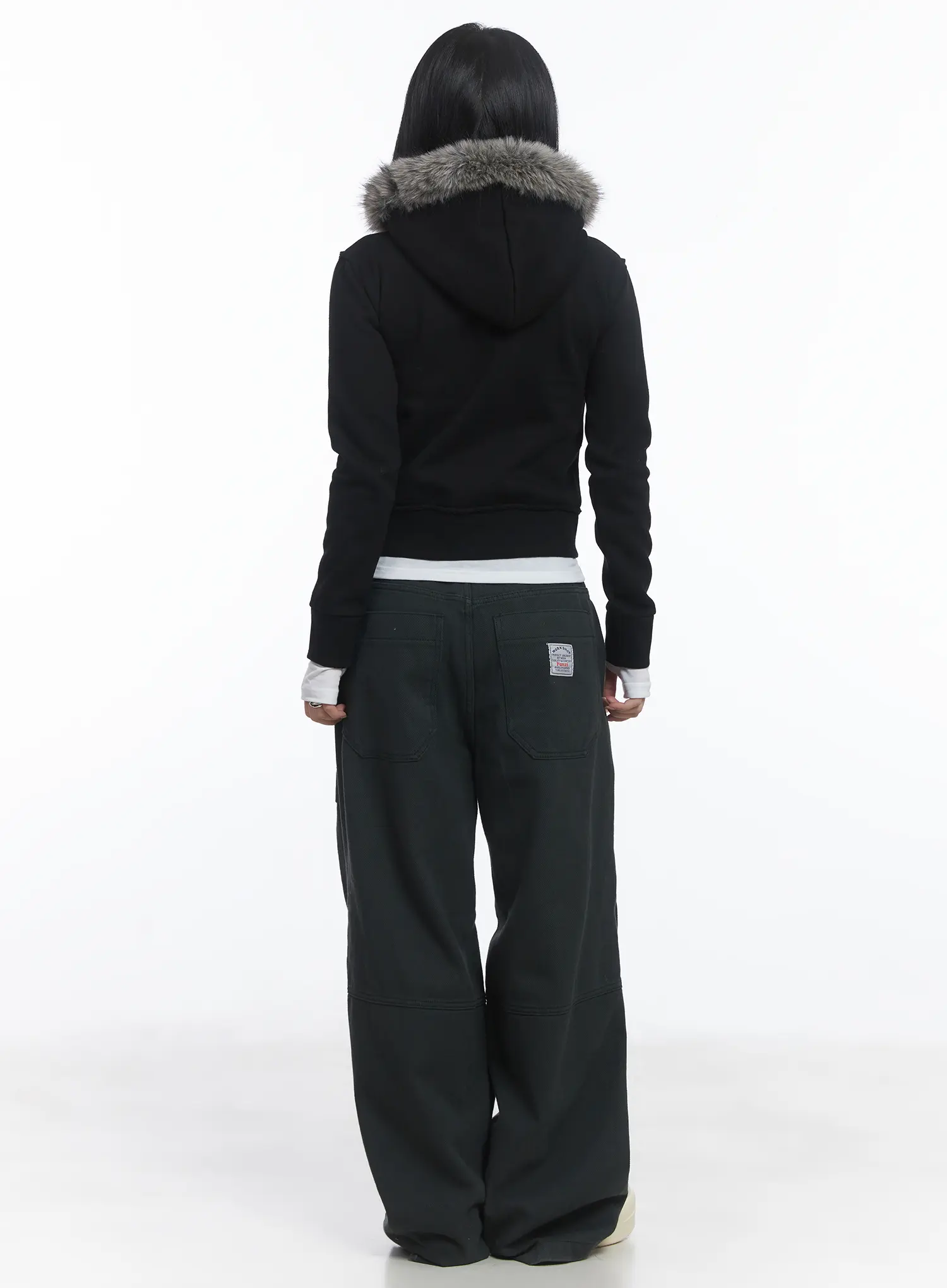 Faux Fur Fleece Eyelet Crop Hoodie CJ514 - Image 8