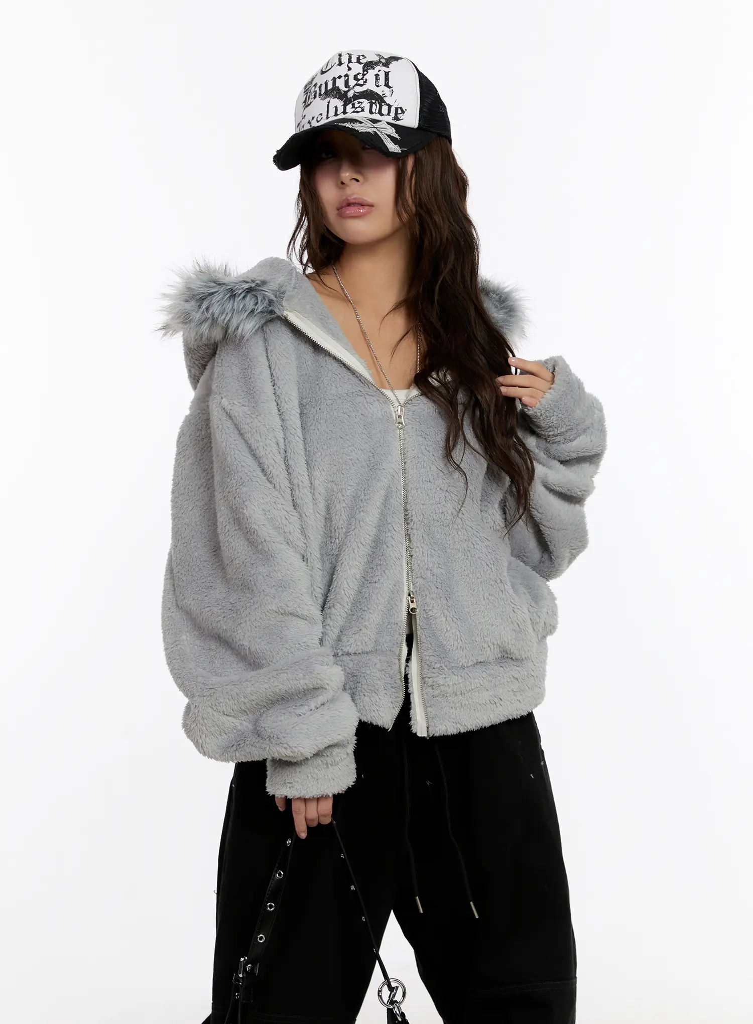 Faux Fur Fleece Zip-Up Hoodie CN527 - Image 10