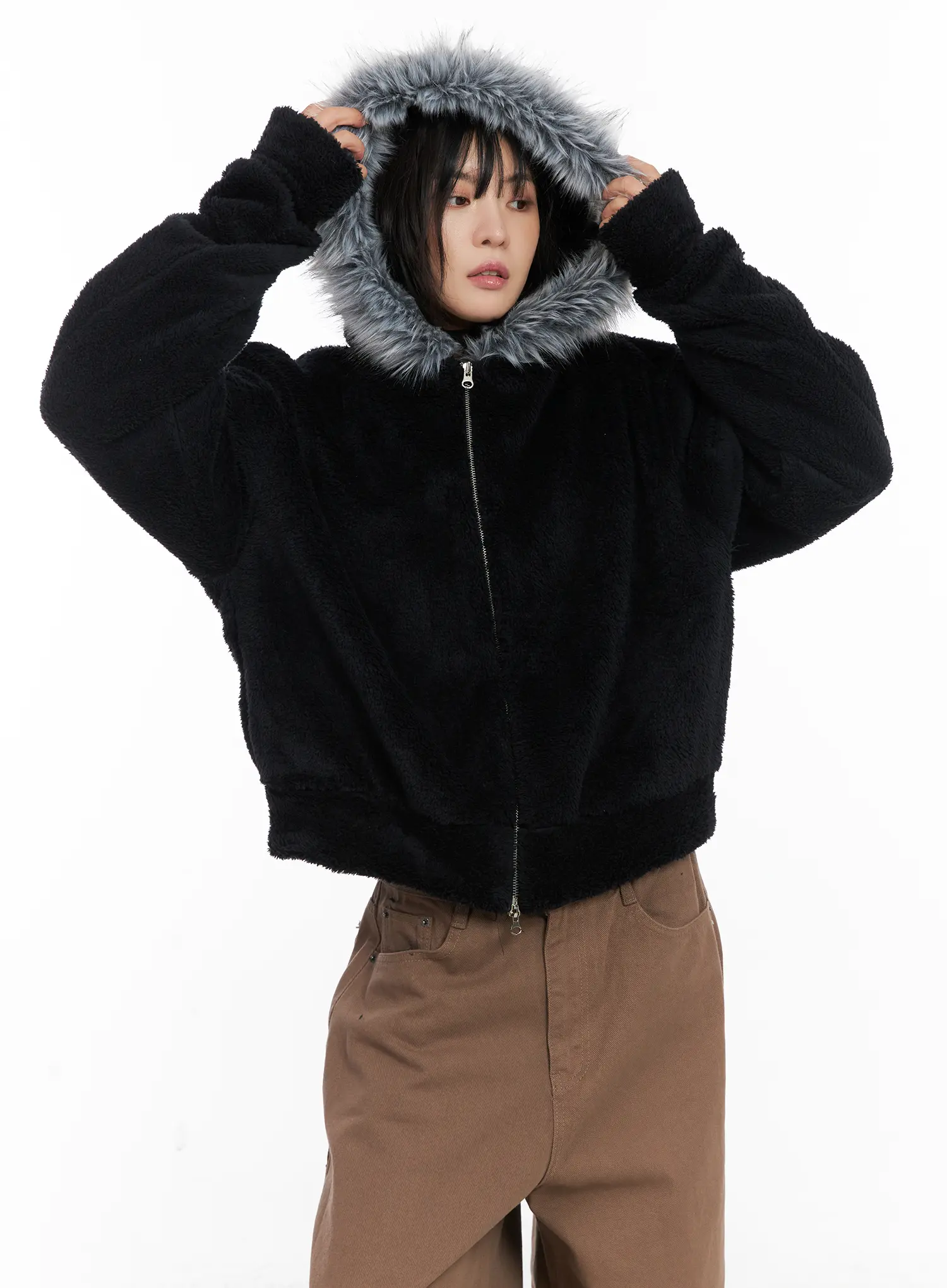 Faux Fur Fleece Zip-Up Hoodie CN527 - Image 12