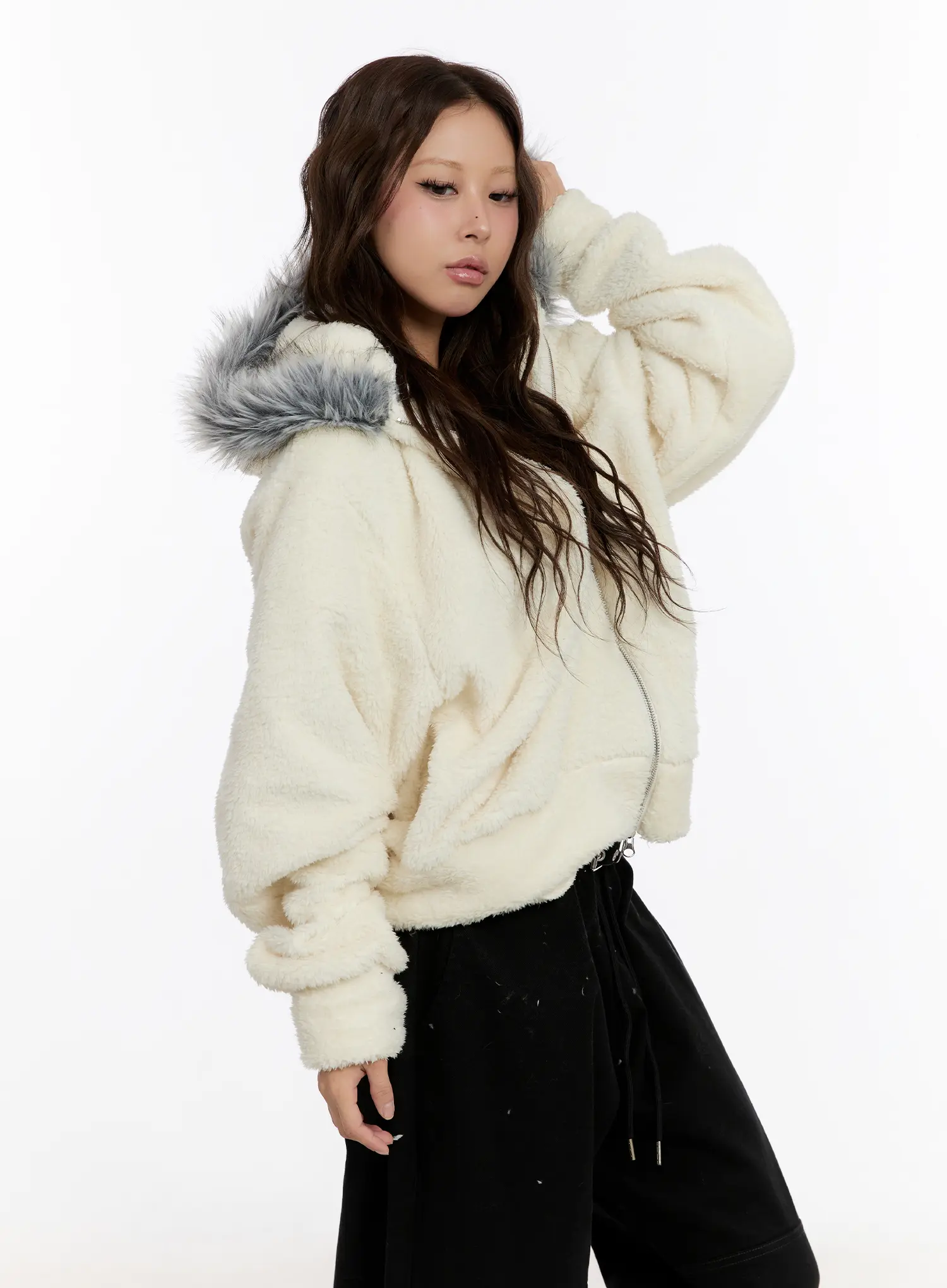 Faux Fur Fleece Zip-Up Hoodie CN527 - Image 13
