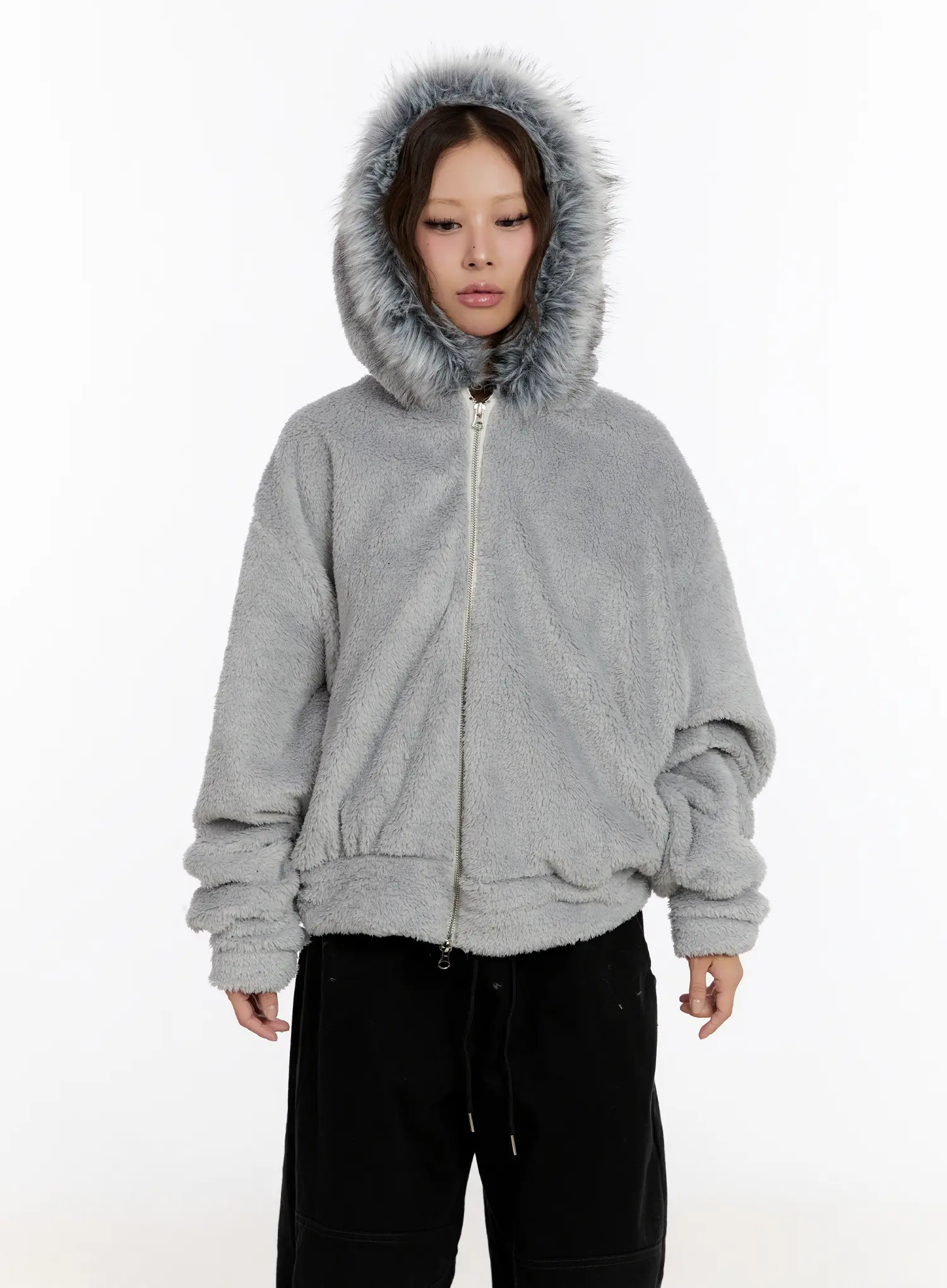 Faux Fur Fleece Zip-Up Hoodie CN527 - Image 4