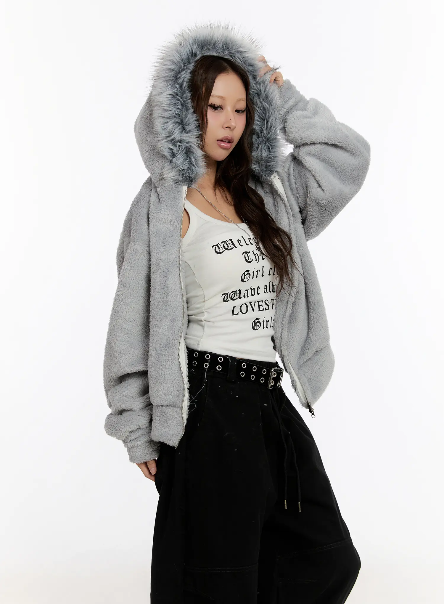 Faux Fur Fleece Zip-Up Hoodie CN527 - Image 5