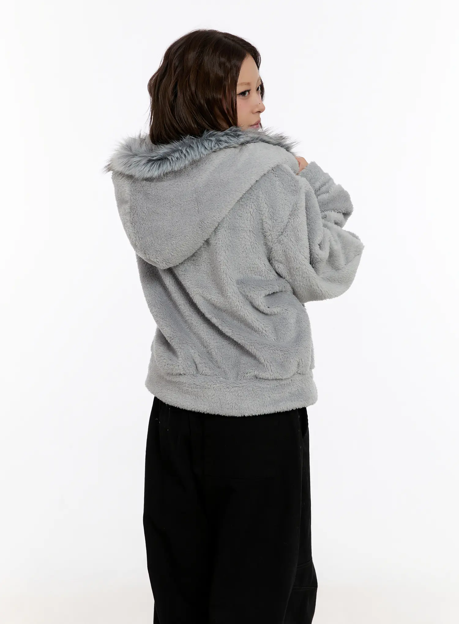 Faux Fur Fleece Zip-Up Hoodie CN527 - Image 8
