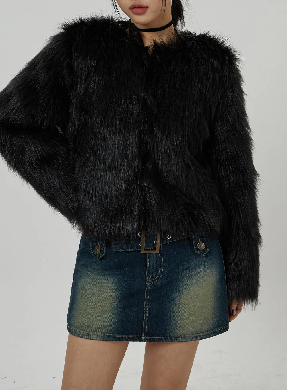 Faux Fur Hook Cropped Jacket CD21 - Image 2