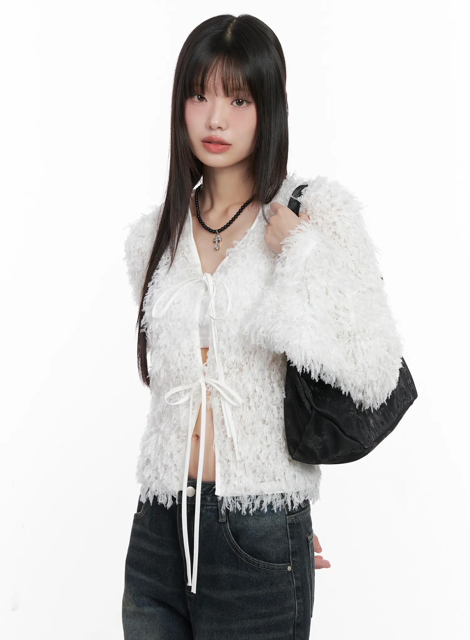 Faux Fur Ribbon Cardigan CN511