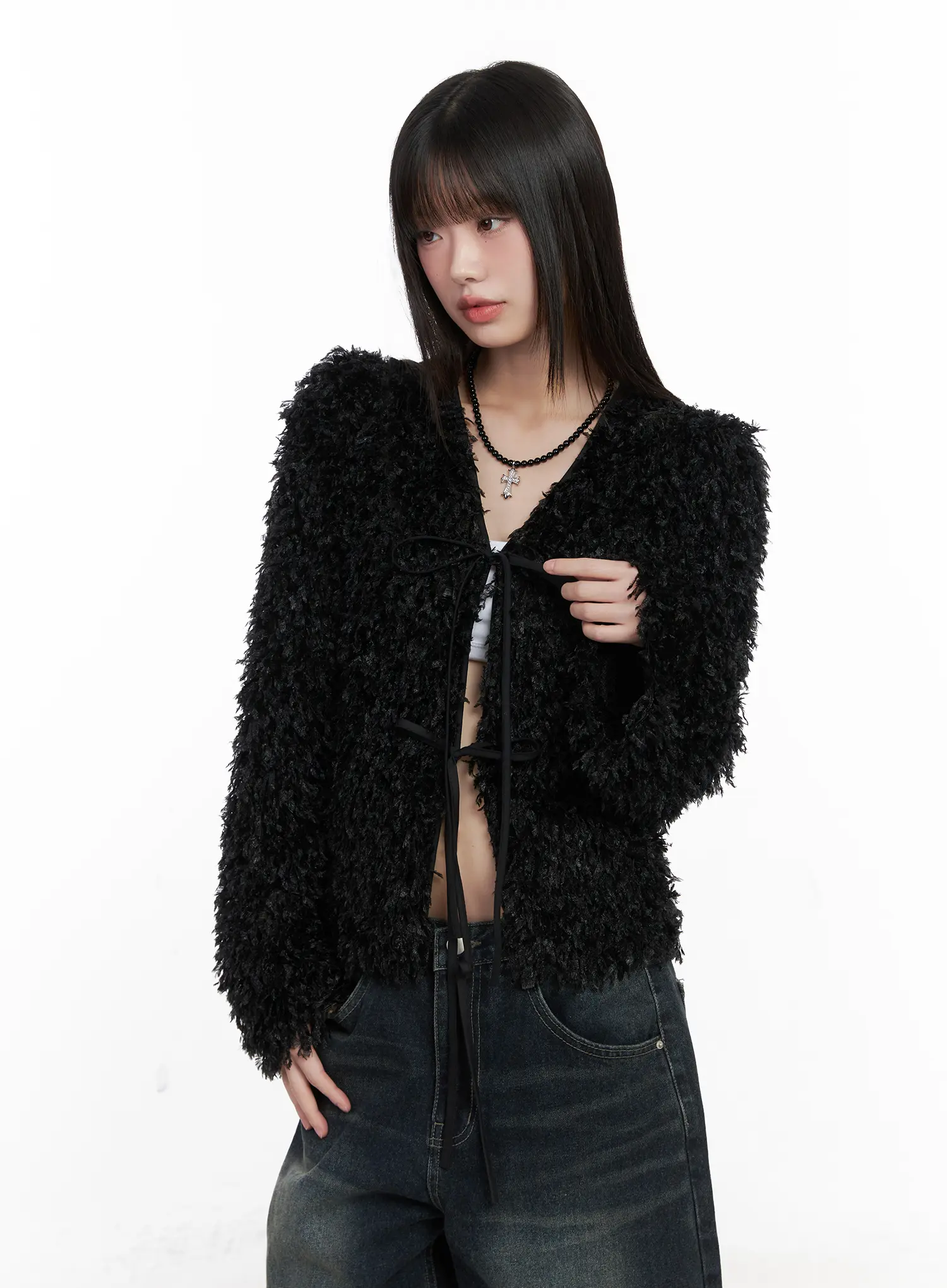 Faux Fur Ribbon Cardigan CN511 - Image 10