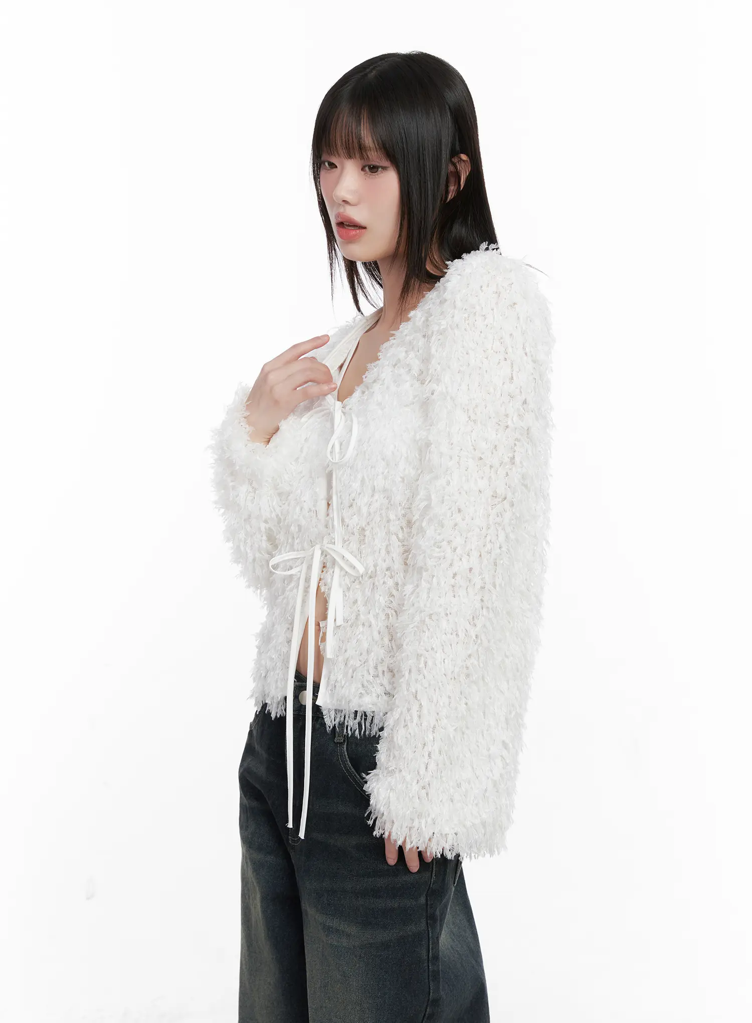 Faux Fur Ribbon Cardigan CN511 - Image 6