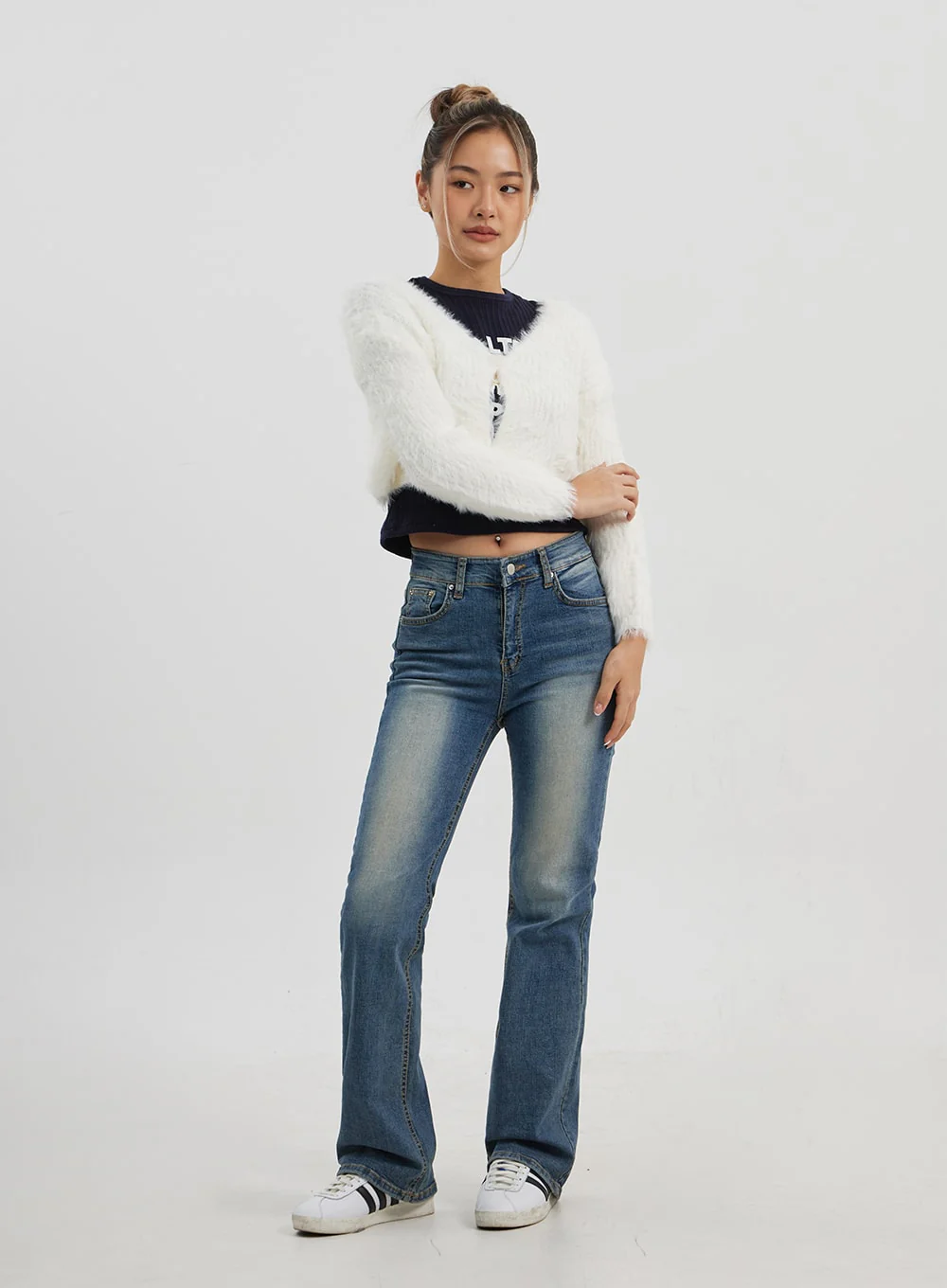 Faux Fur Two Button Cropped Cardigan CJ325 - Image 4