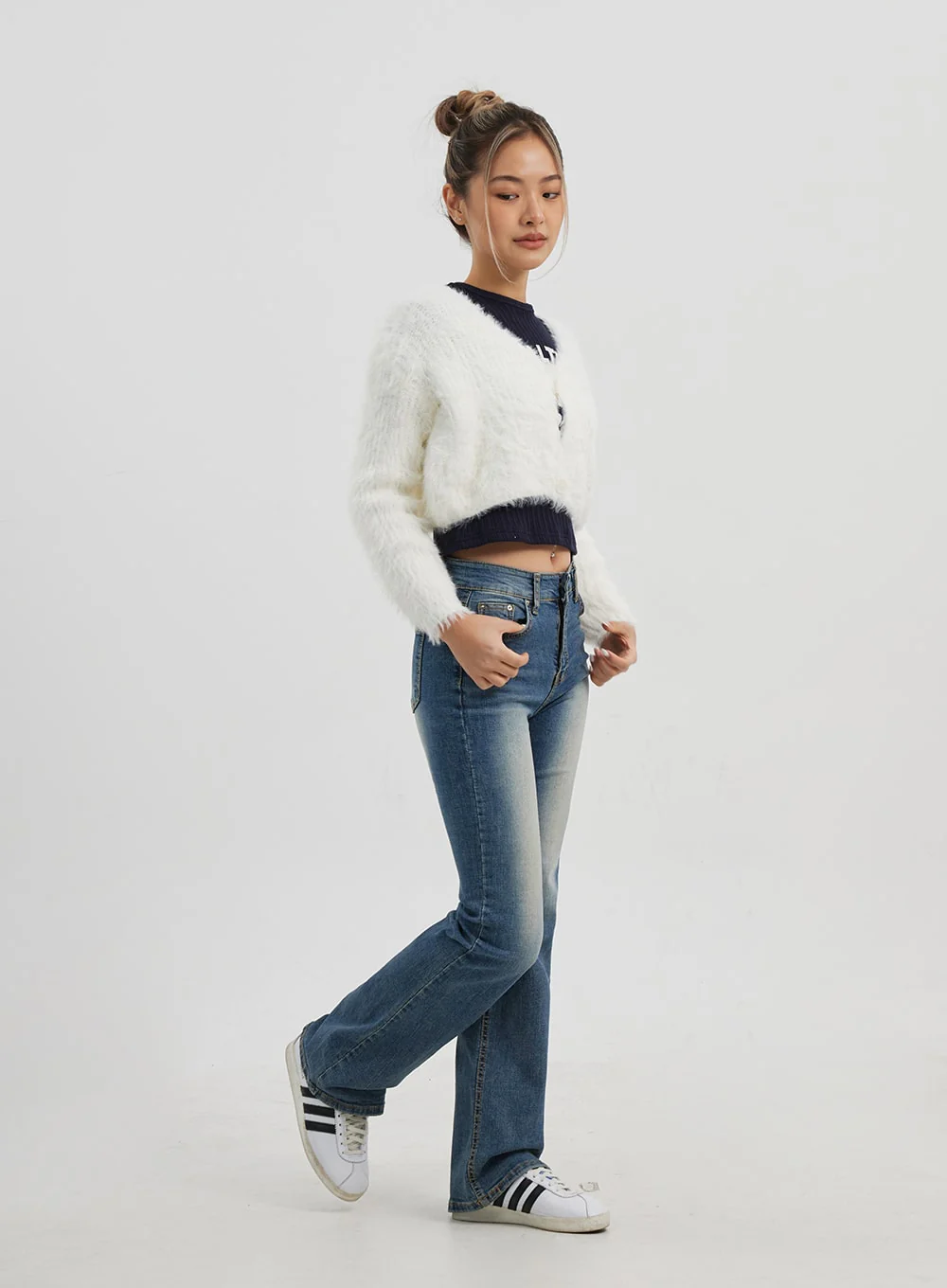 Faux Fur Two Button Cropped Cardigan CJ325 - Image 8