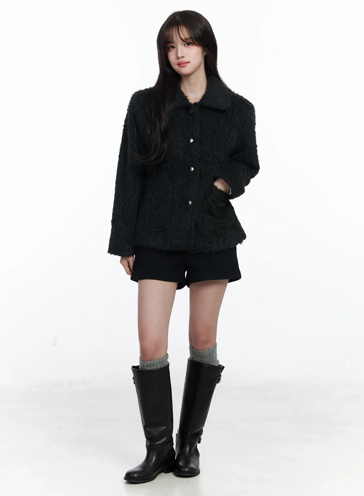 Faux Fur Two-Pocket Half Jacket IJ529 - Image 2