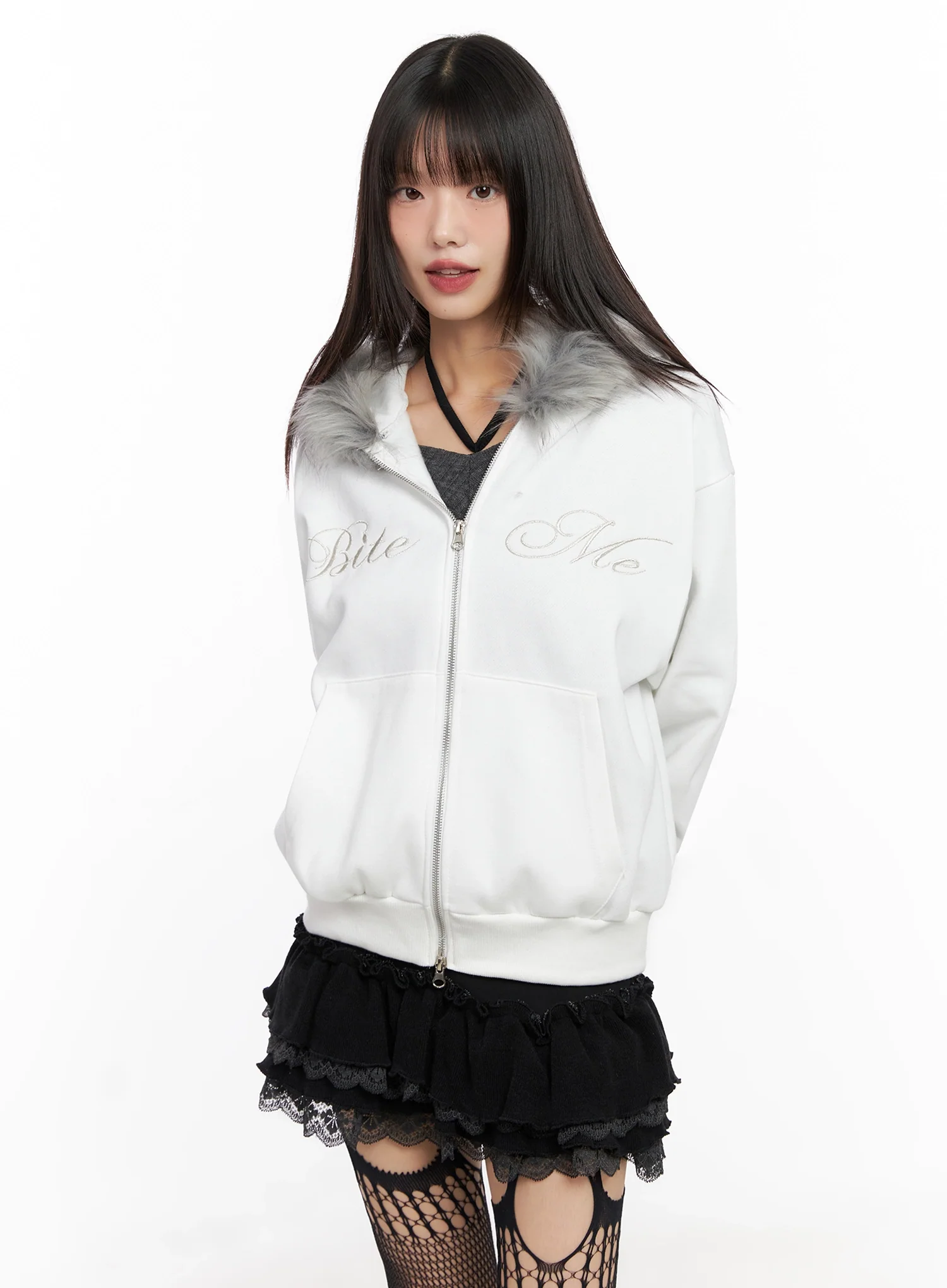 Faux Fur Zip-Up Hoodie IN503 - Image 5
