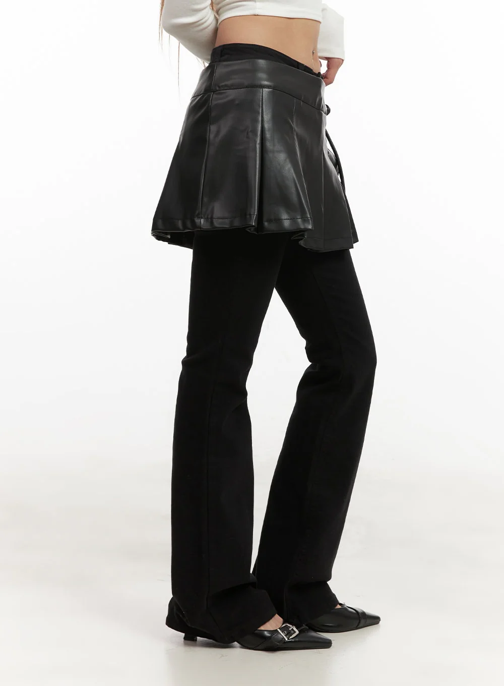 Faux Leather Pleated Wrap Mini Skirt CJ508 - Image 5