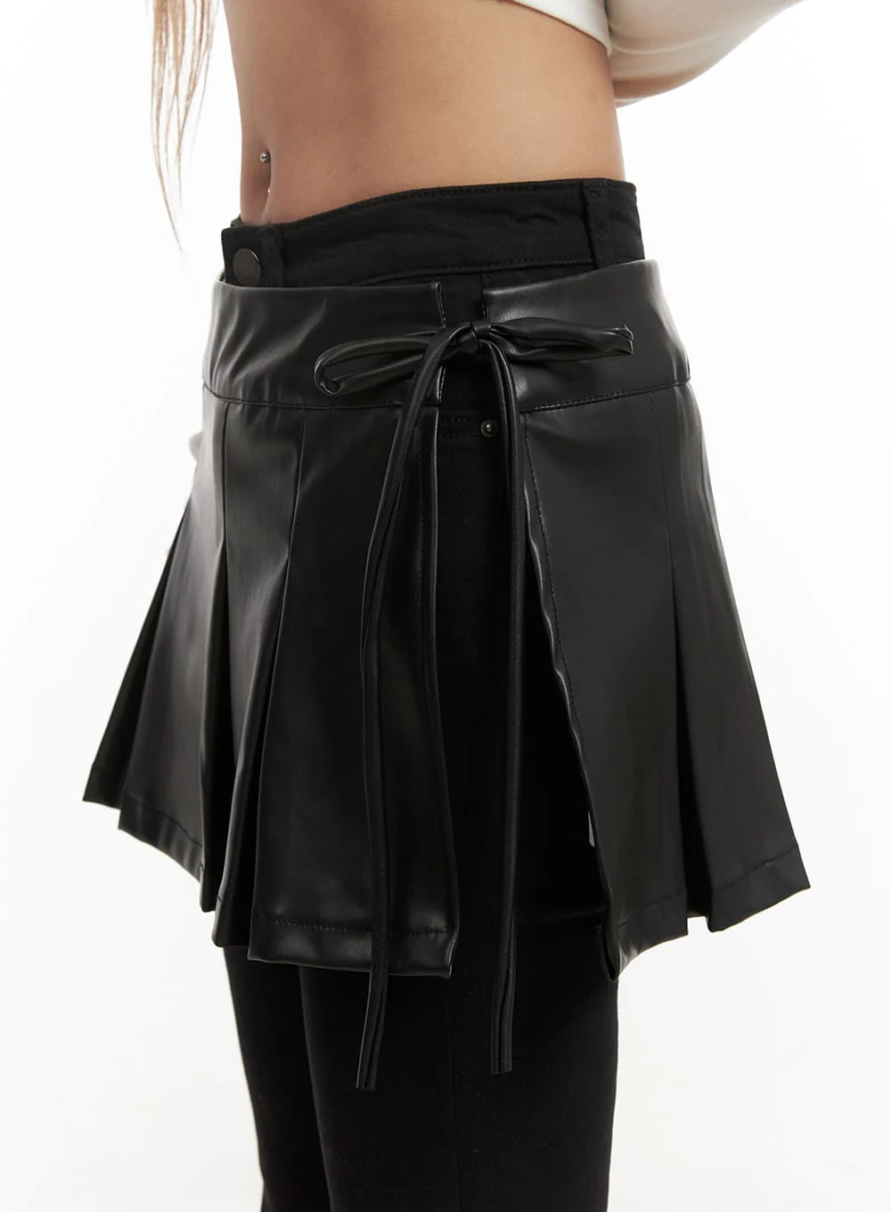 Faux Leather Pleated Wrap Mini Skirt CJ508 - Image 7