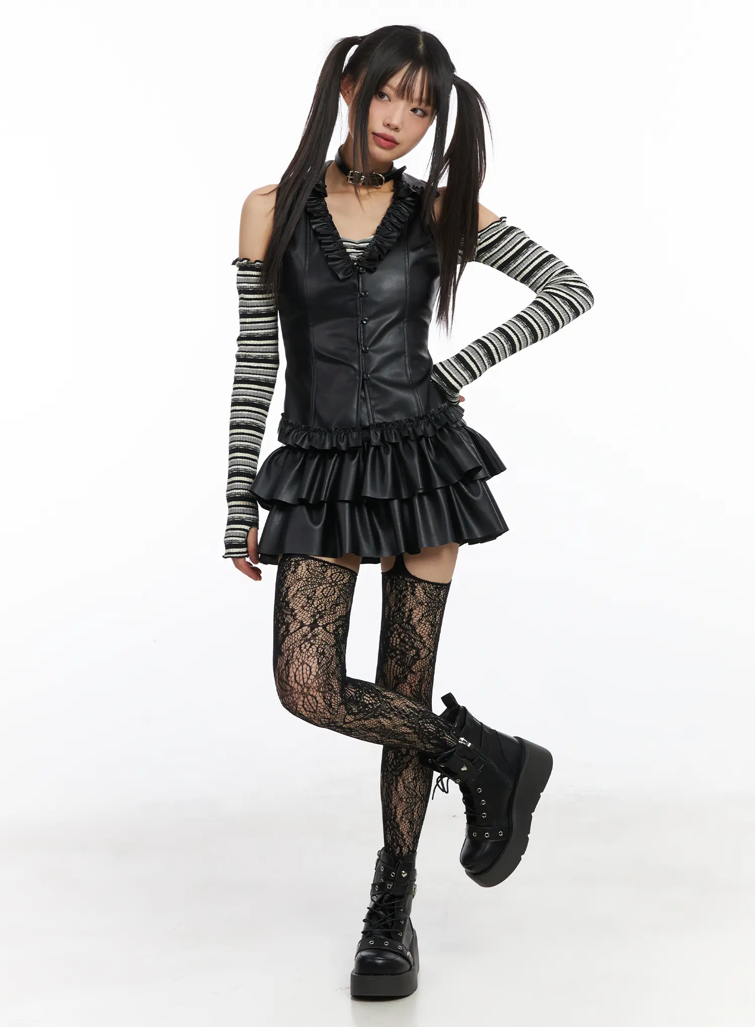 Faux-Leather Ruffle Mini Skirt CD522 - Image 3