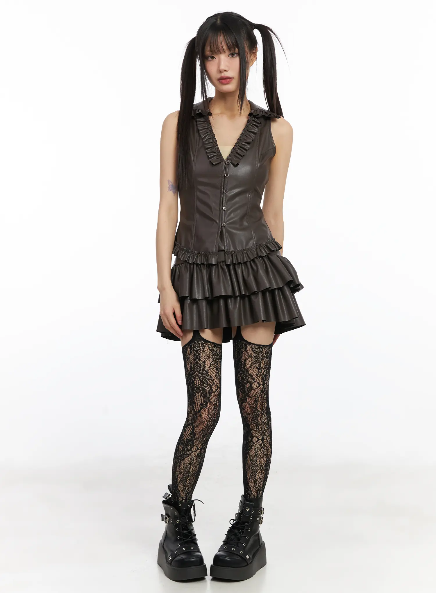 Faux-Leather Ruffle Mini Skirt CD522 - Image 8
