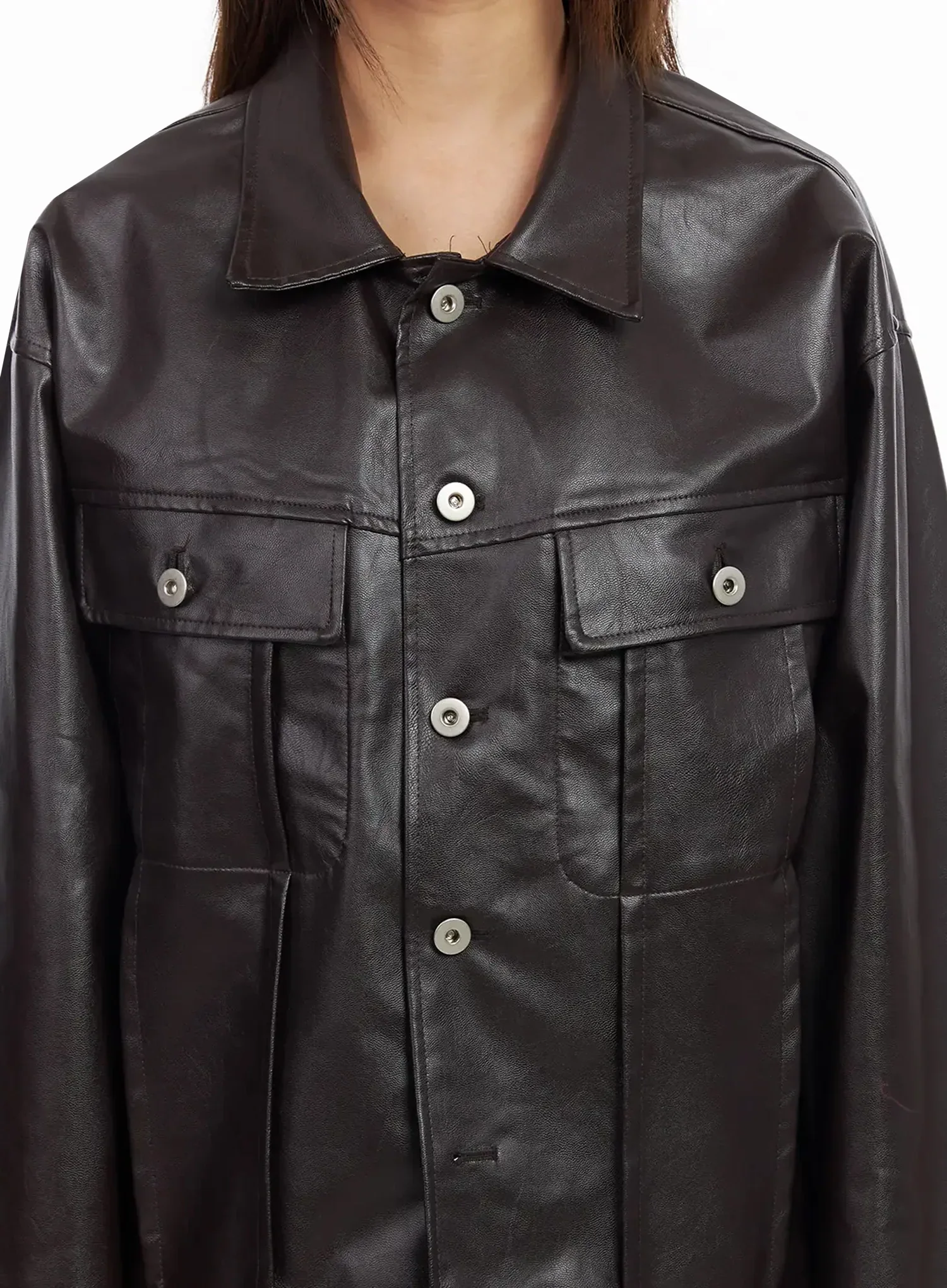 Faux Leather Trucker Jacket IY501 - Image 3