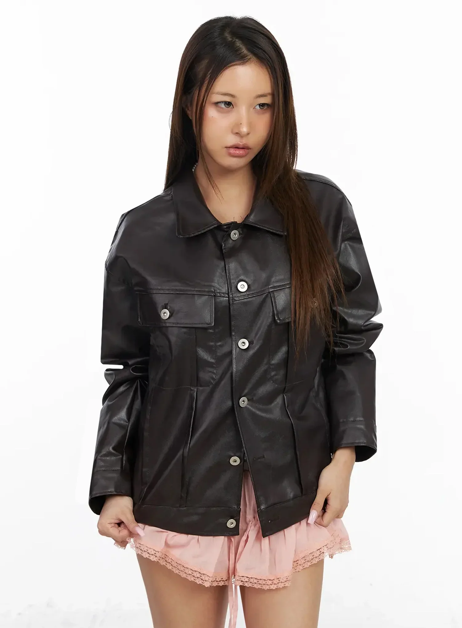 Faux Leather Trucker Jacket IY501 - Image 6