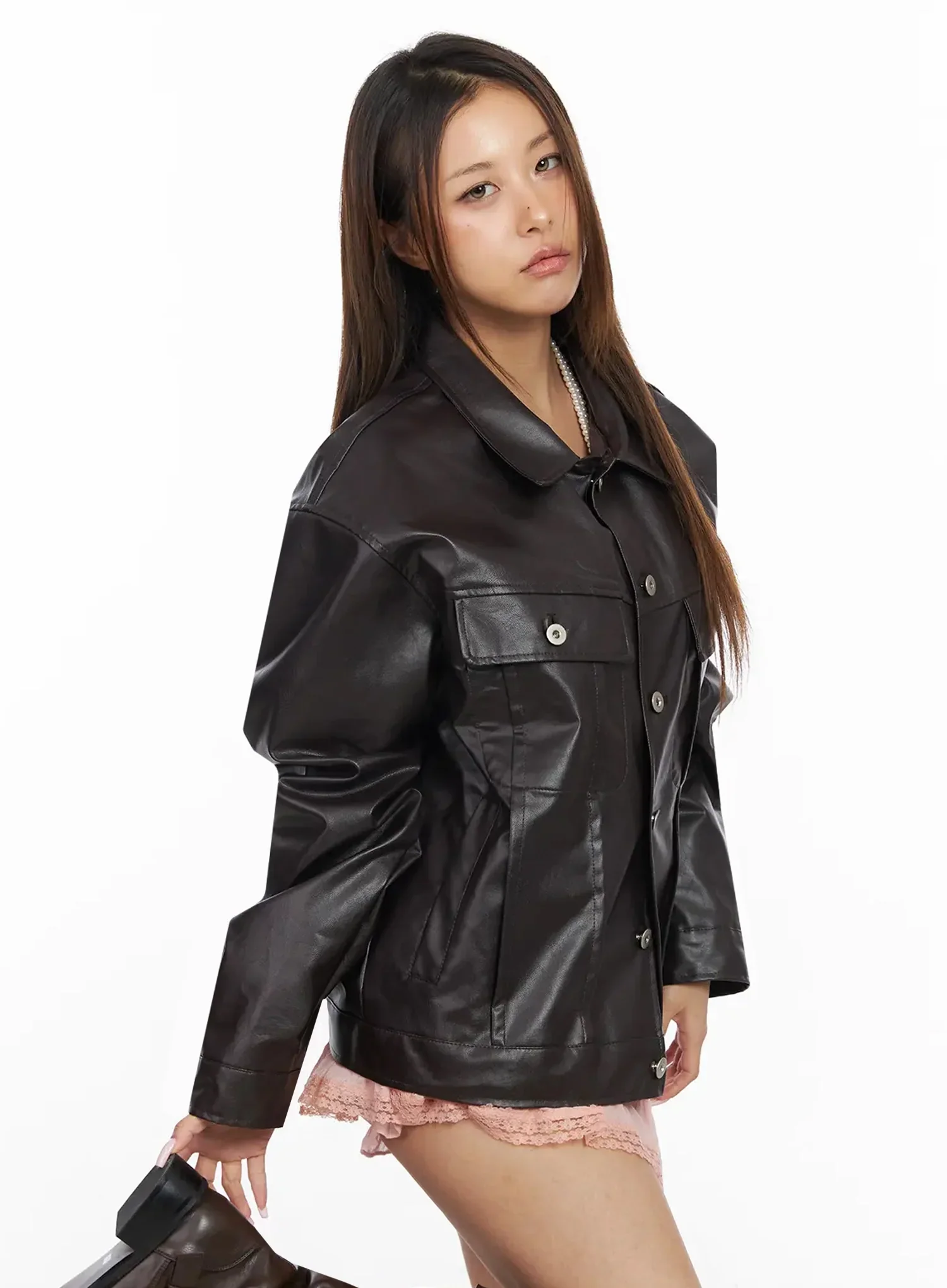 Faux Leather Trucker Jacket IY501 - Image 7