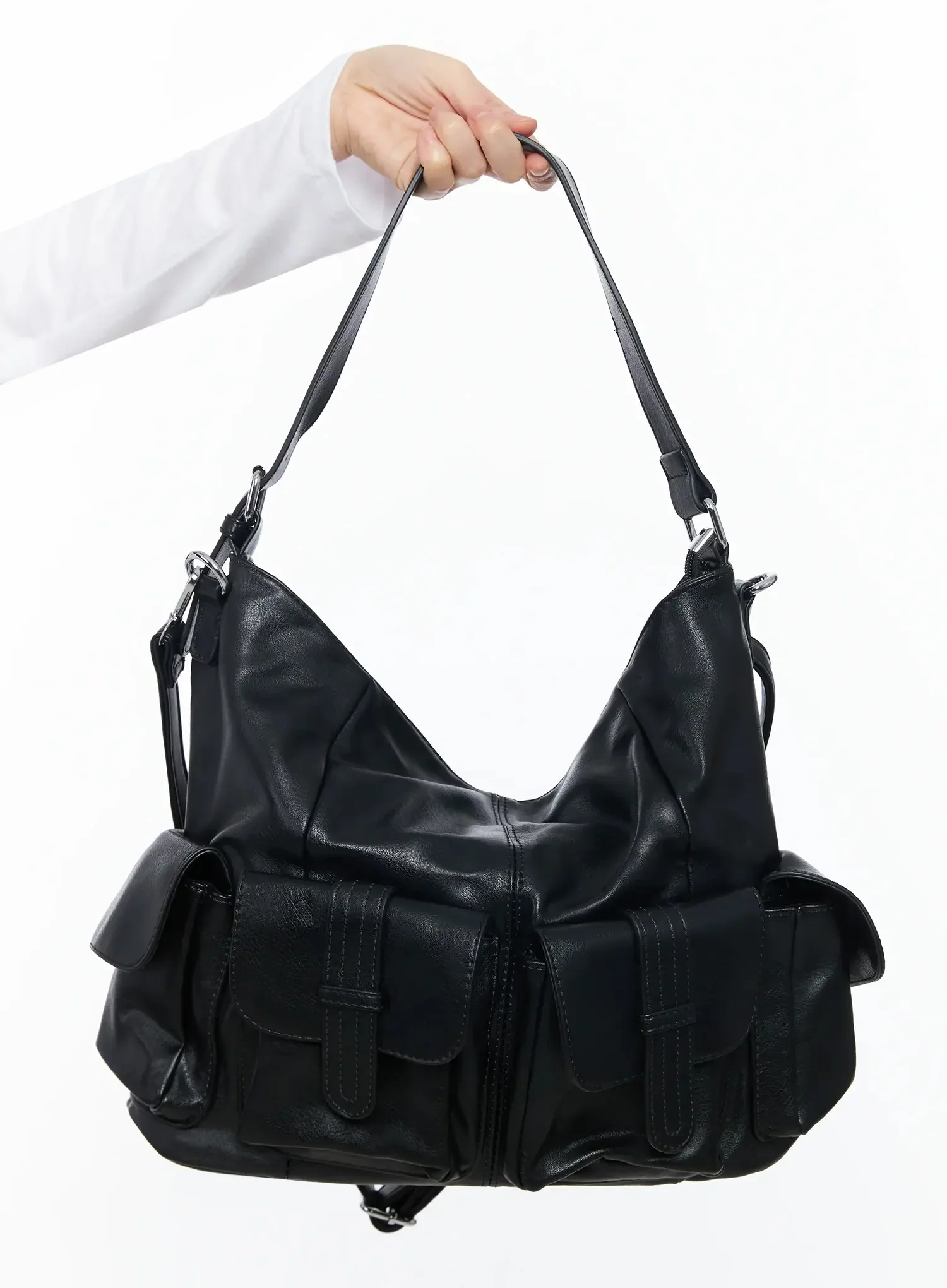 Faux Leather Two-Pocket Shoulder Bag IF505