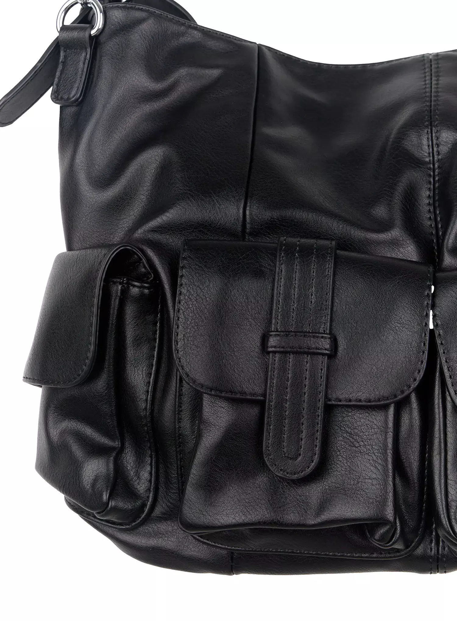 Faux Leather Two-Pocket Shoulder Bag IF505 - Image 11