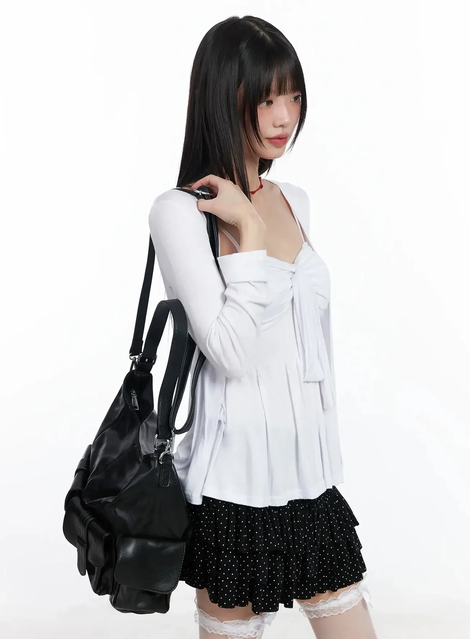 Faux Leather Two-Pocket Shoulder Bag IF505 - Image 7