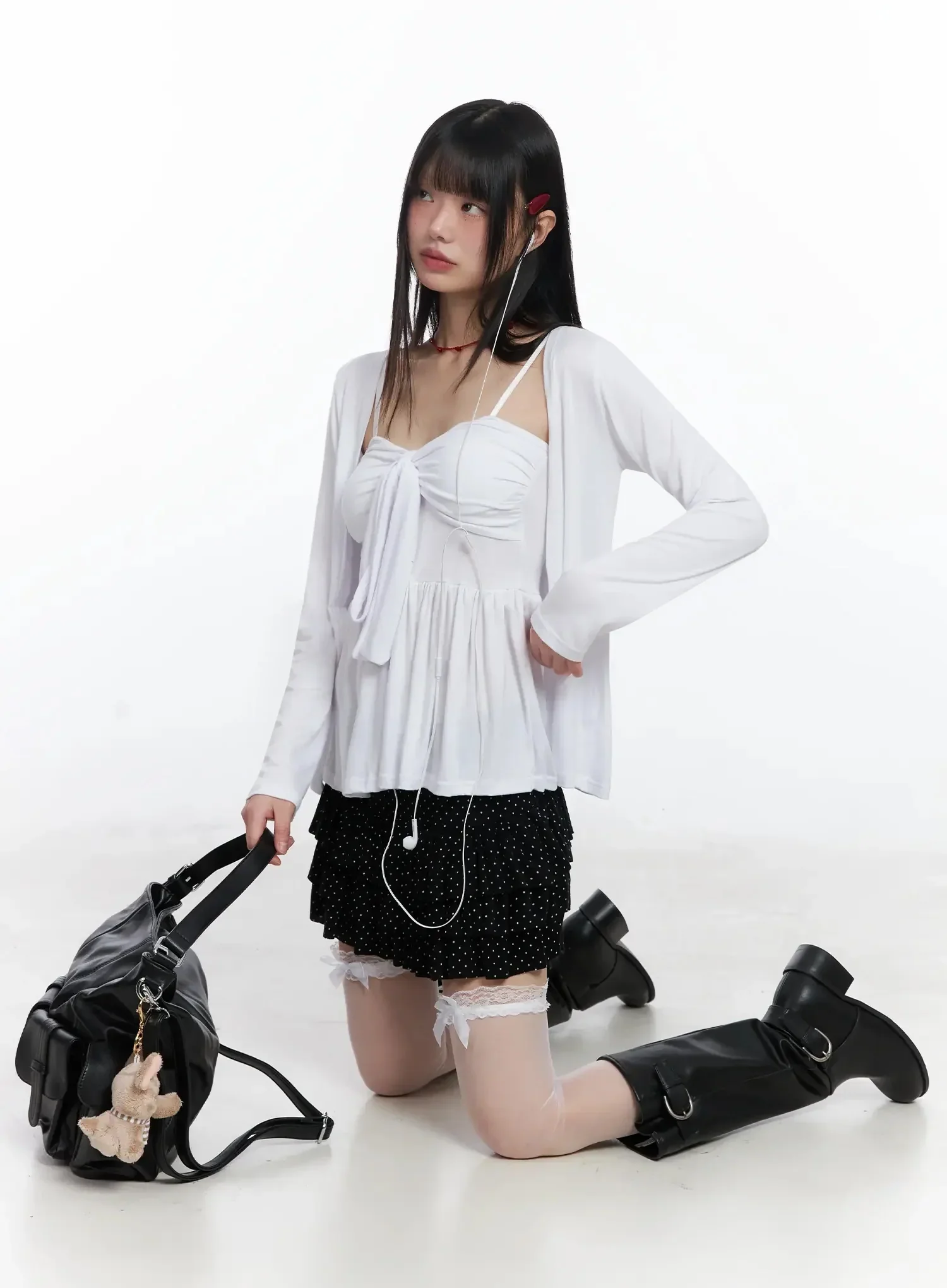 Faux Leather Two-Pocket Shoulder Bag IF505 - Image 9