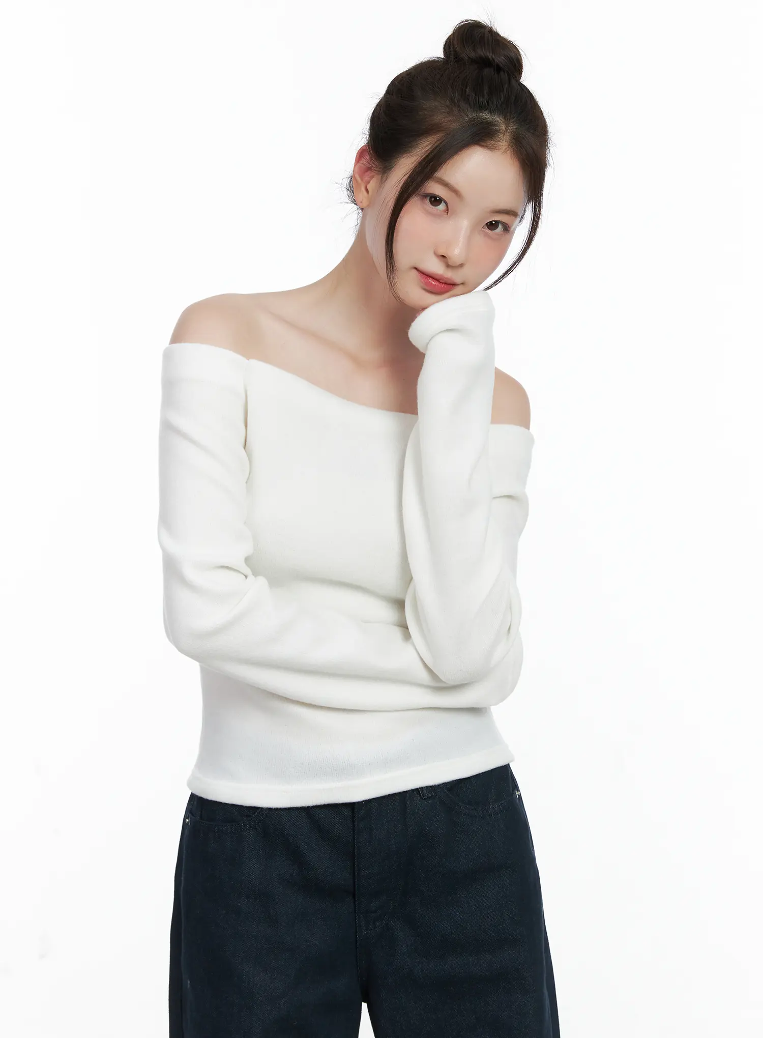 Fleece Off-Shoulder Long Sleeve Top CN519