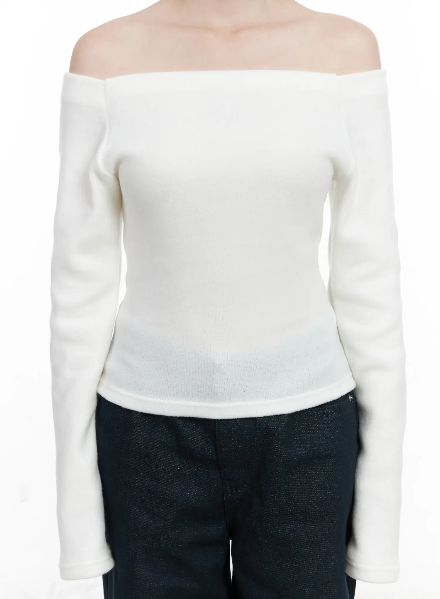 Fleece Off-Shoulder Long Sleeve Top CN519 - Image 3