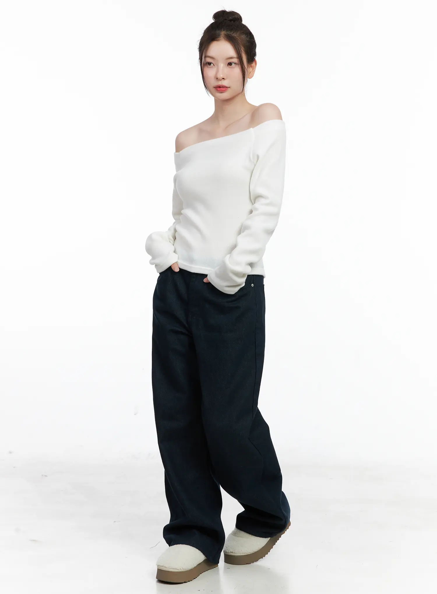 Fleece Off-Shoulder Long Sleeve Top CN519 - Image 6