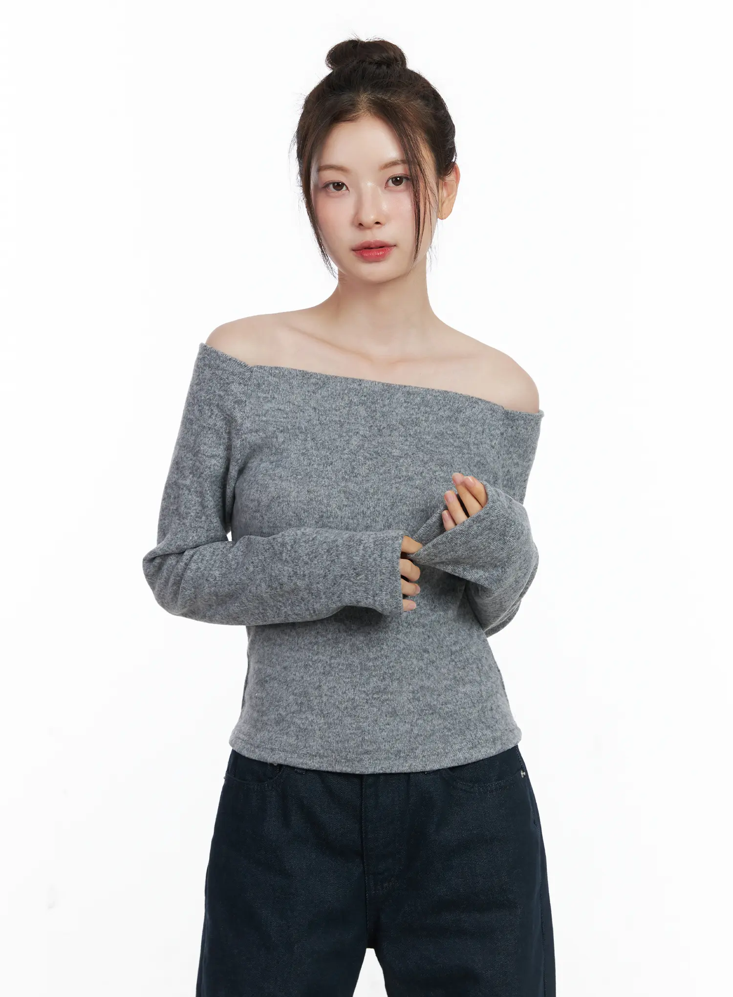 Fleece Off-Shoulder Long Sleeve Top CN519 - Image 8