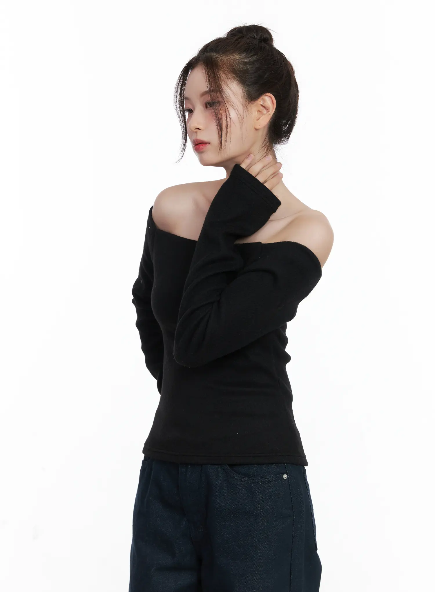 Fleece Off-Shoulder Long Sleeve Top CN519 - Image 9