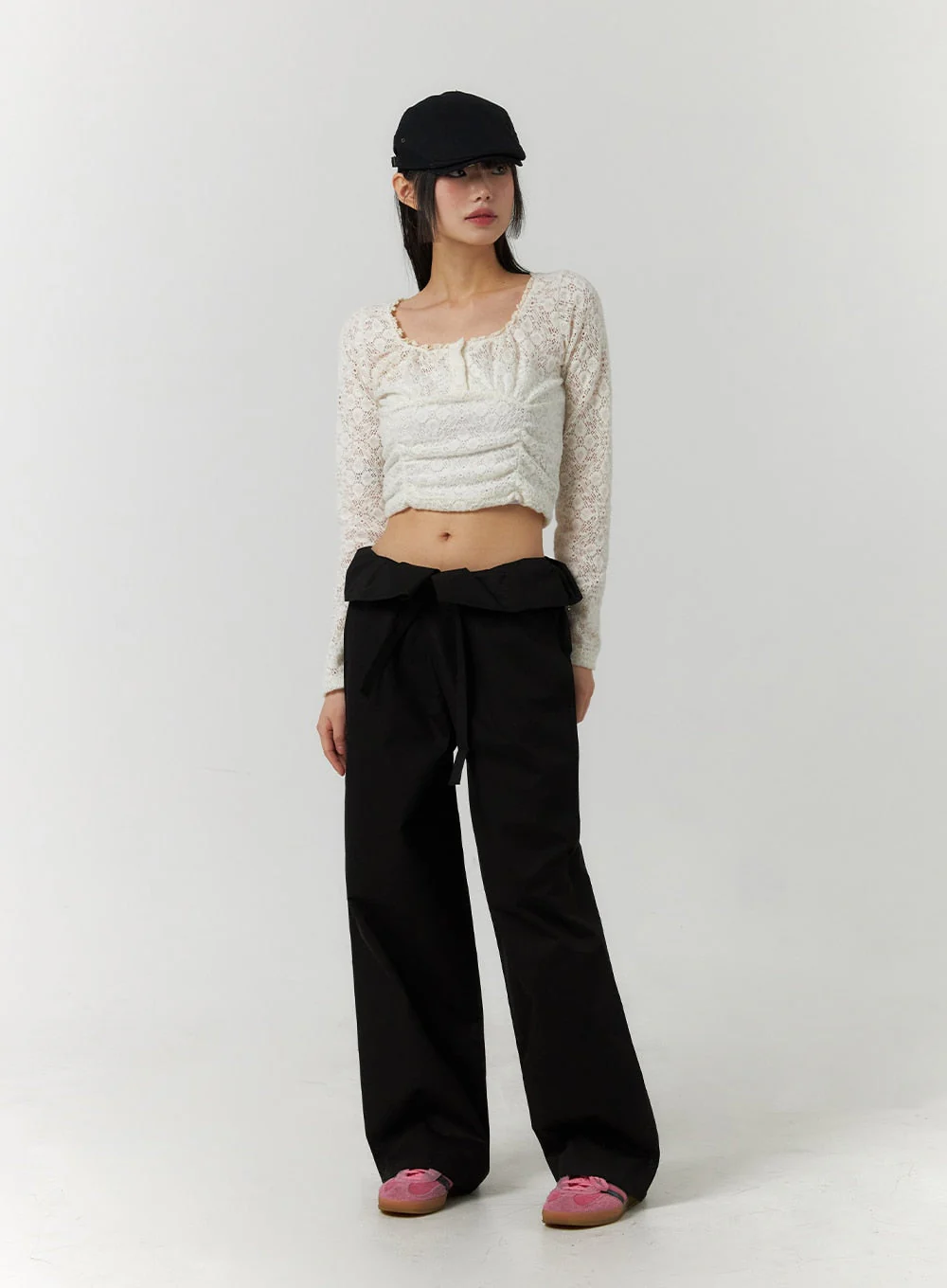 Floral Lace Round Neck Long Sleeve Top CF406 - Image 2